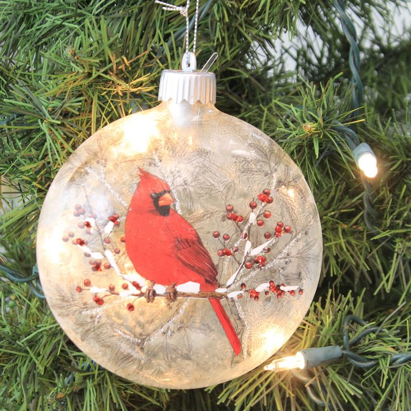 Holiday Ornament 5.25" Cardinal Flat Glass Disk Red Bird Christmas  -  Tree Ornaments