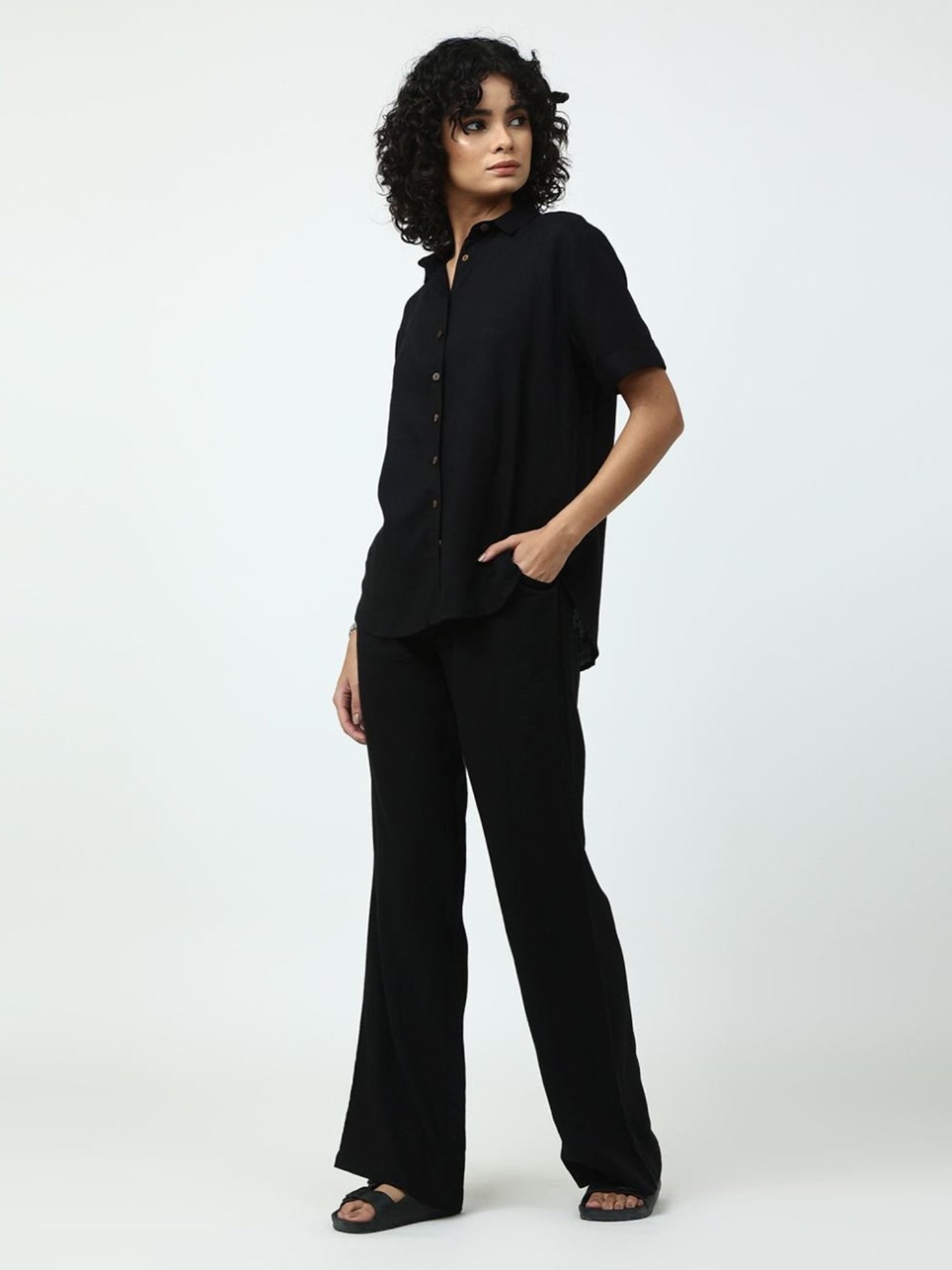 Saltpetre Classic Linen Black Half Sleeve Shirt and Trouser Coord set