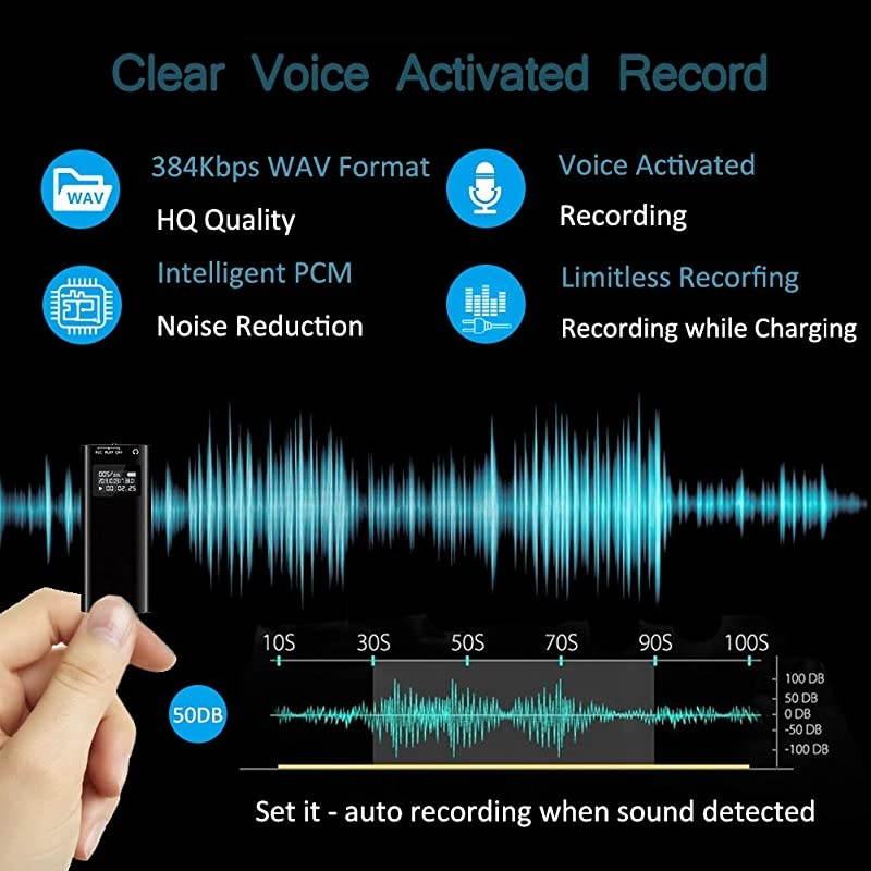 Mini Voice Recorder,  32GB Voice Activated Recorder, 2400 Hours Recordings Capacity, 26 Hours Battery Life, Audio Sound Recording Device for Lectures, Meetings - Strong Magnet, Back Clip