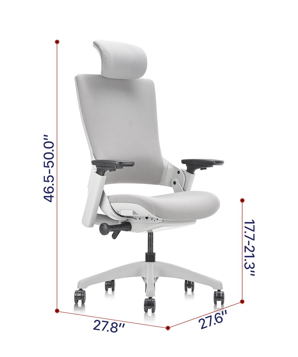COLAMY Ergonomic High Swivel Executive Chair with Adjustable Height Head 3D Arm Rest Lumbar Support and Upholstered Back for Home Office Gray
