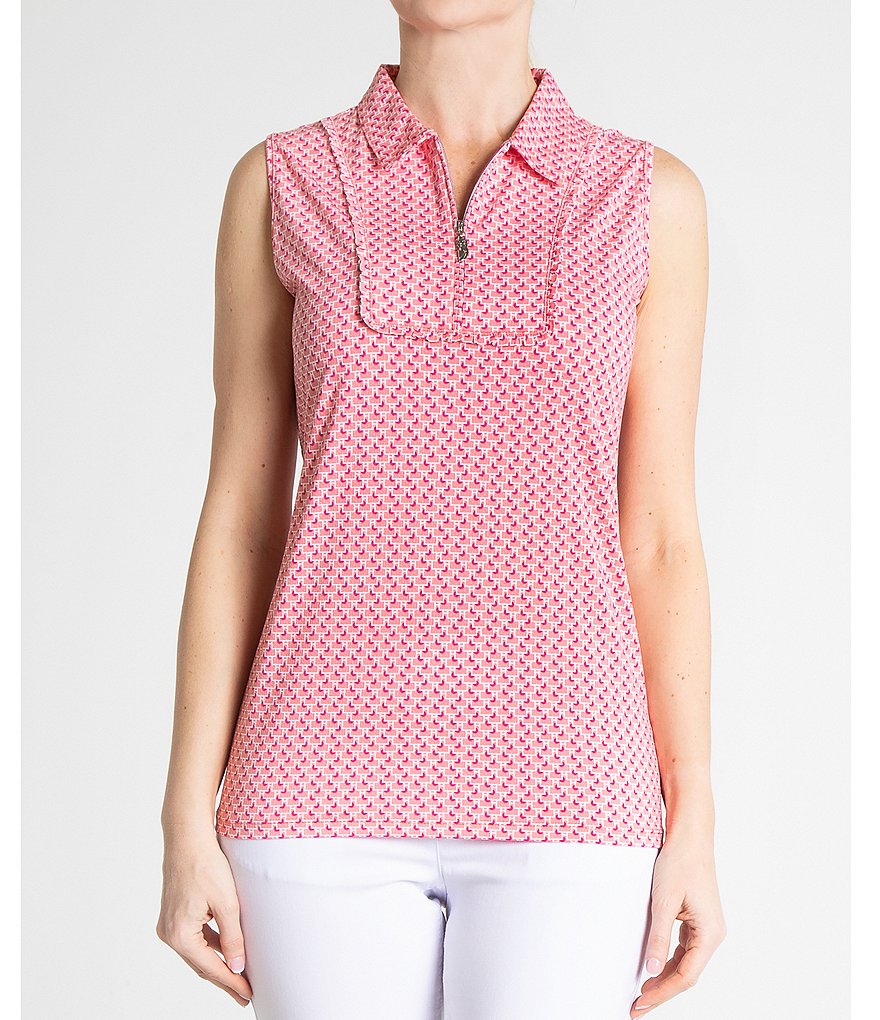 Sport Haley Belle Sleeveless Print Point Collar Polo Top