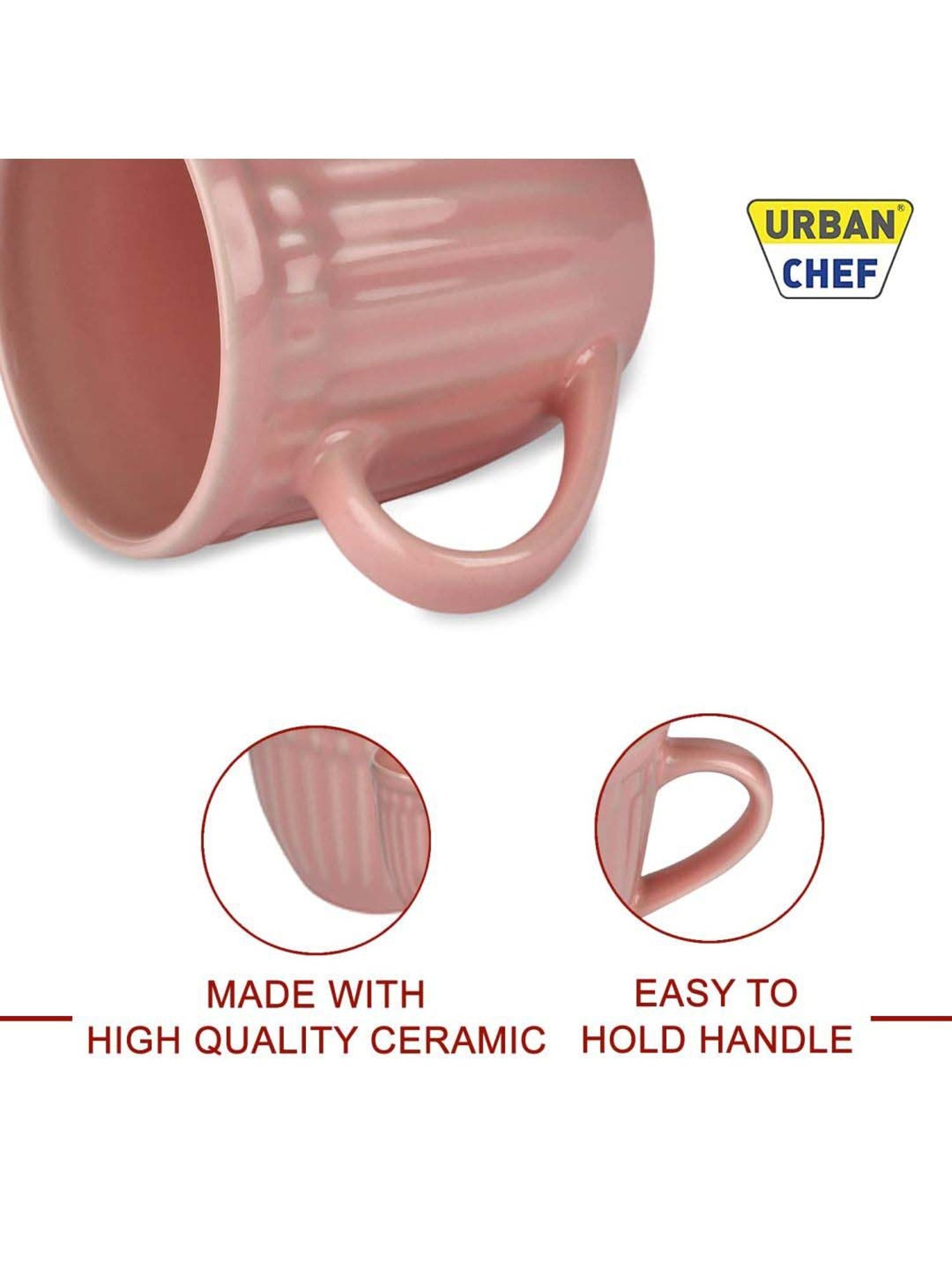 Urban Chef Pink & Green Ceramic Handcrafted Microwave Safe Tea Cup - Set of 6