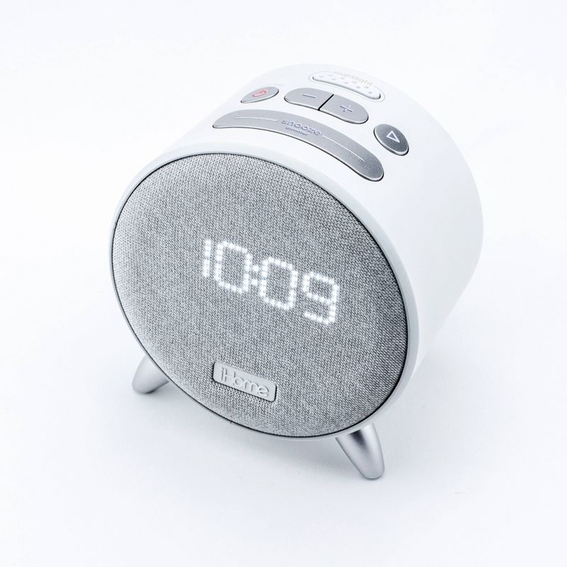 iHome Bluetooth Alarm Clock with Dual USB Charging and Nightlight - White/White