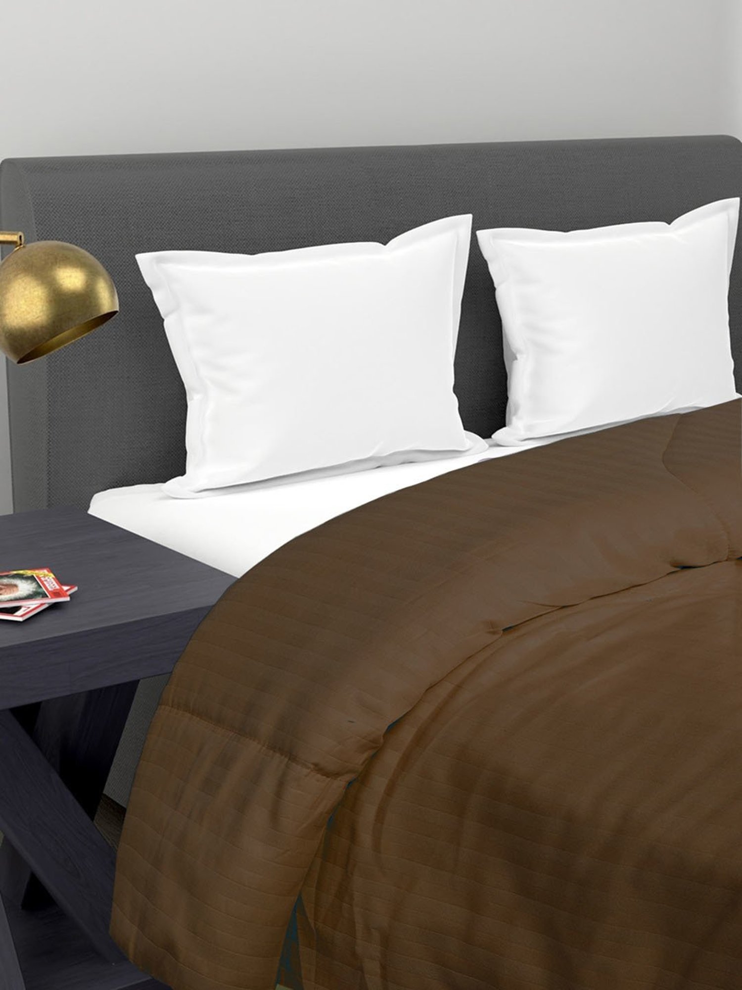 Romee Coffee Brown Microfibre Stripes Blankets Quilts and Dohars