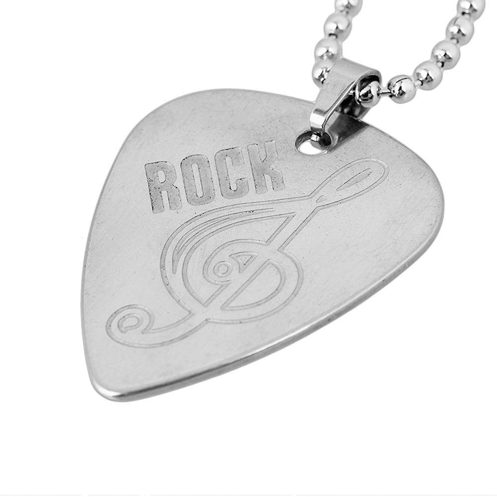 BQLZR Silver 50cm Music Symbol Pattern Guitar Pick Pendant Necklace for Guitar