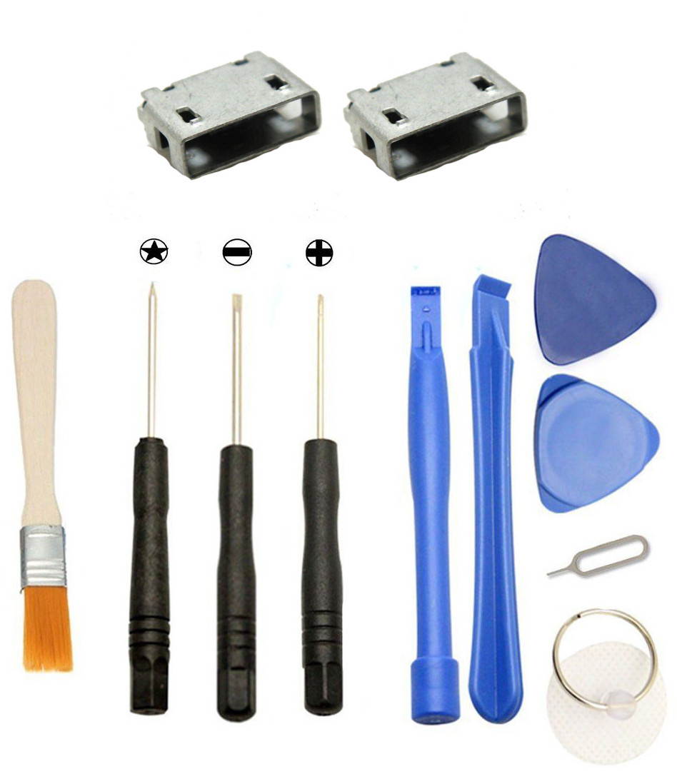 Games&Tech 2 x Micro USB Replacement DC Charging Charger Port Data Connector + Tools for HP Slate 10 HD 3510