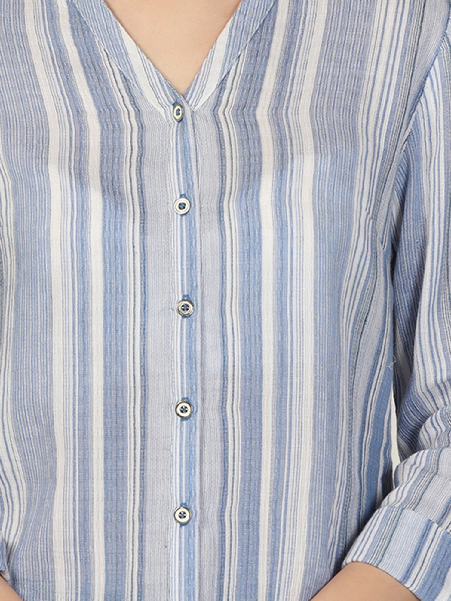 Mustard White & Blue Striped Shirt
