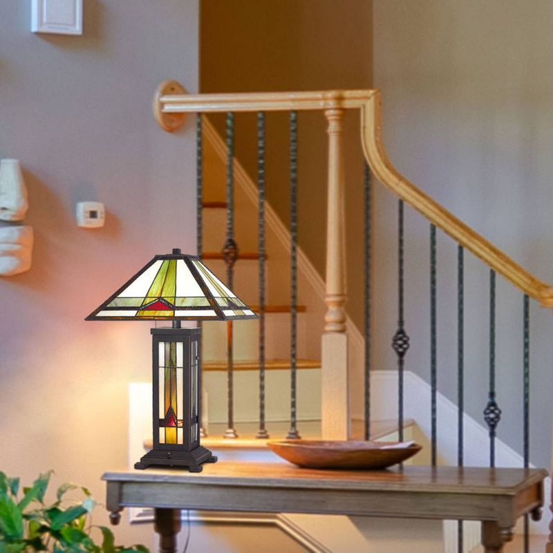 24.5" Tiffany Resin Mission Design Table Lamp with Hand Cut Glass Shade (Includes Light Bulb) Dark Brown - Cal Lighting