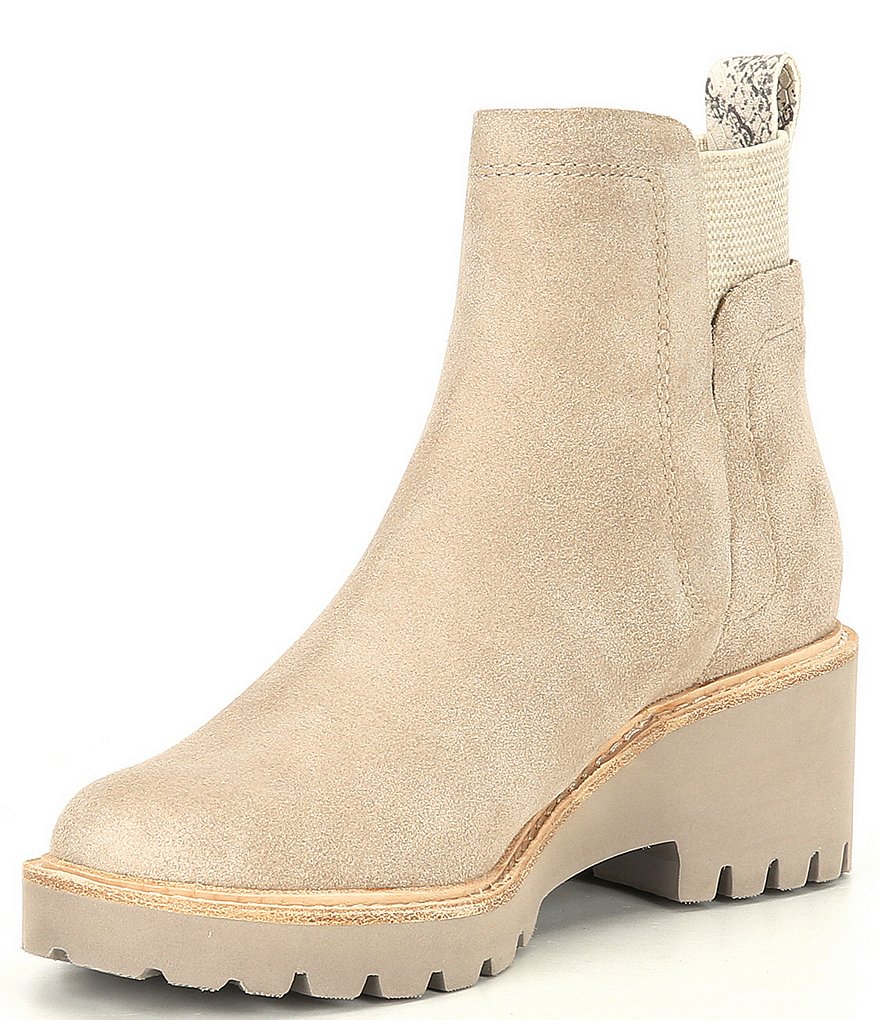 Dolce Vita Huey Suede Block Heel Lug Sole Chelsea Booties