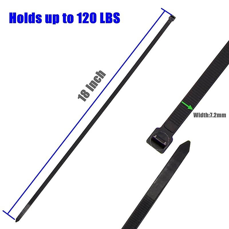 Wide 18 Inch Nylon Zip Cable Ties-Large 120LB Tensile Strength-Heavy Duty Industrial Durable Strong Cable Ties- 50 Pack - Indoor Outdoor Garden Ties Use(18",120LB, Black, UV Resistant)