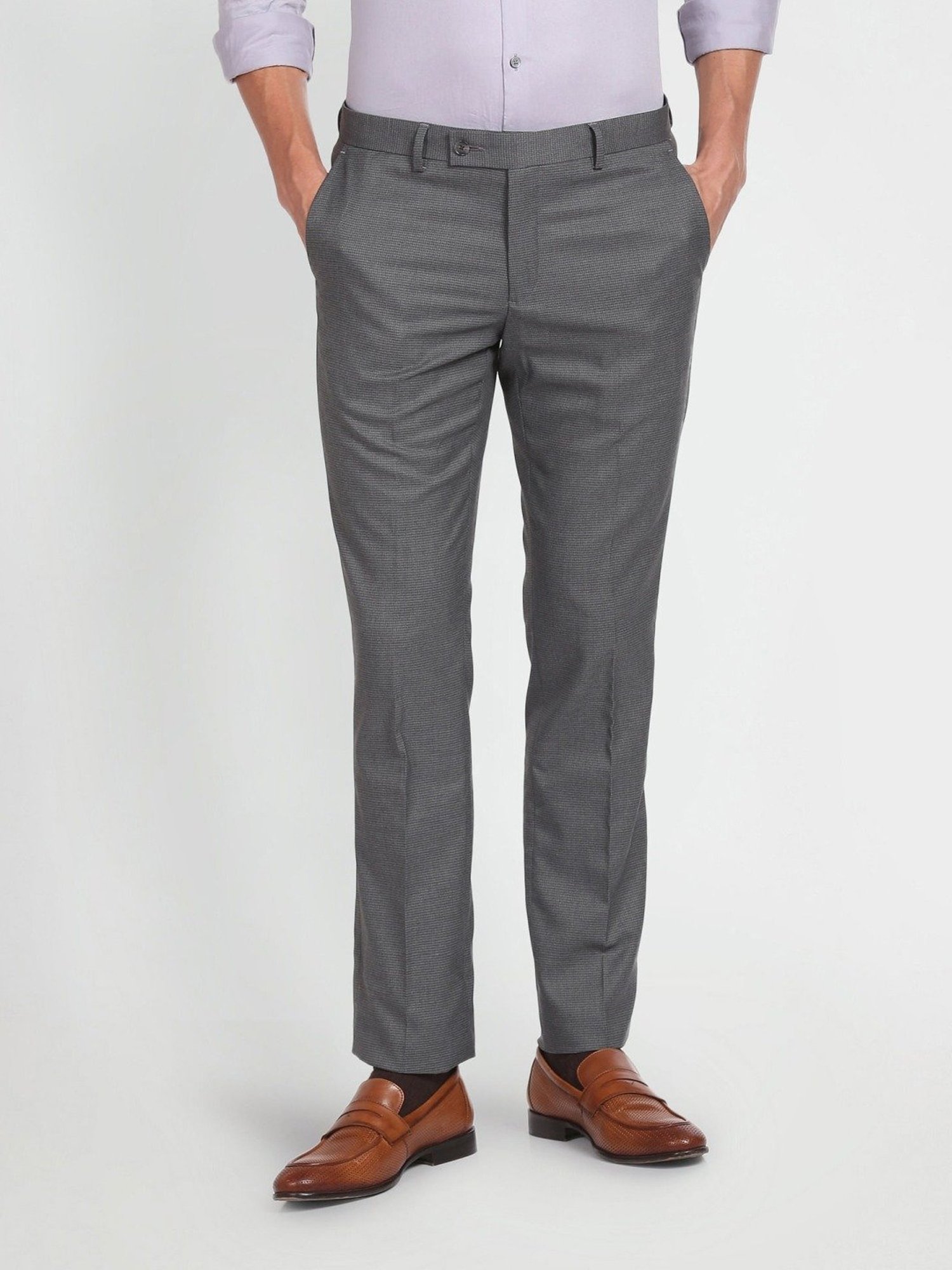 Arrow Grey Regular Fit Texture Trousers