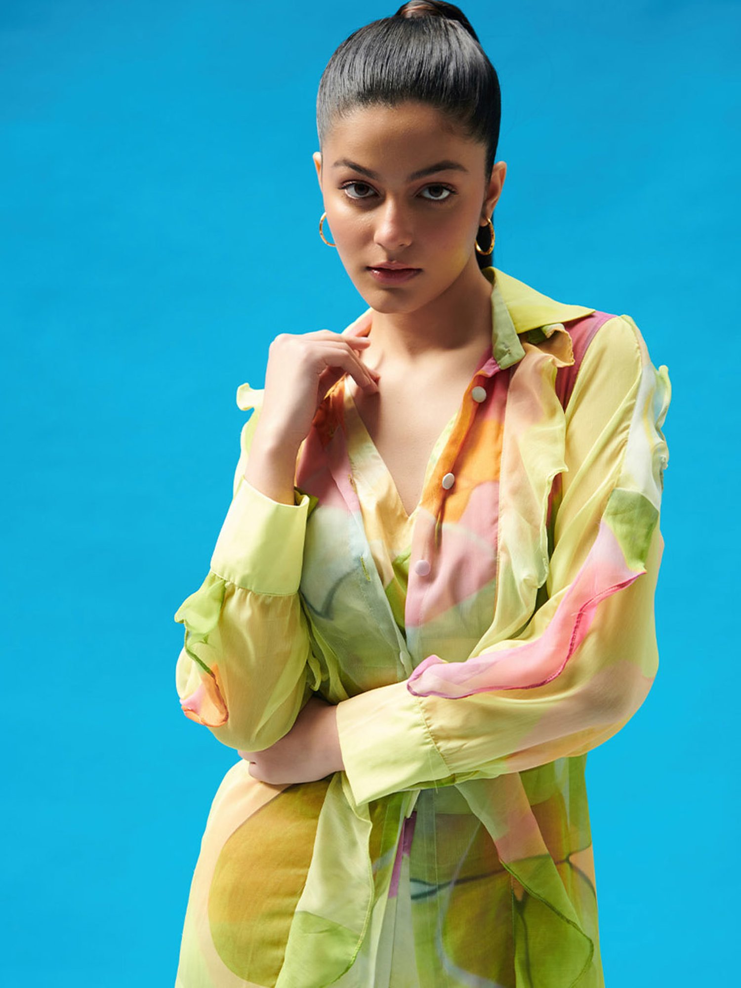 Cin Cin Ruffled Long Shrug With Brallete And Pants