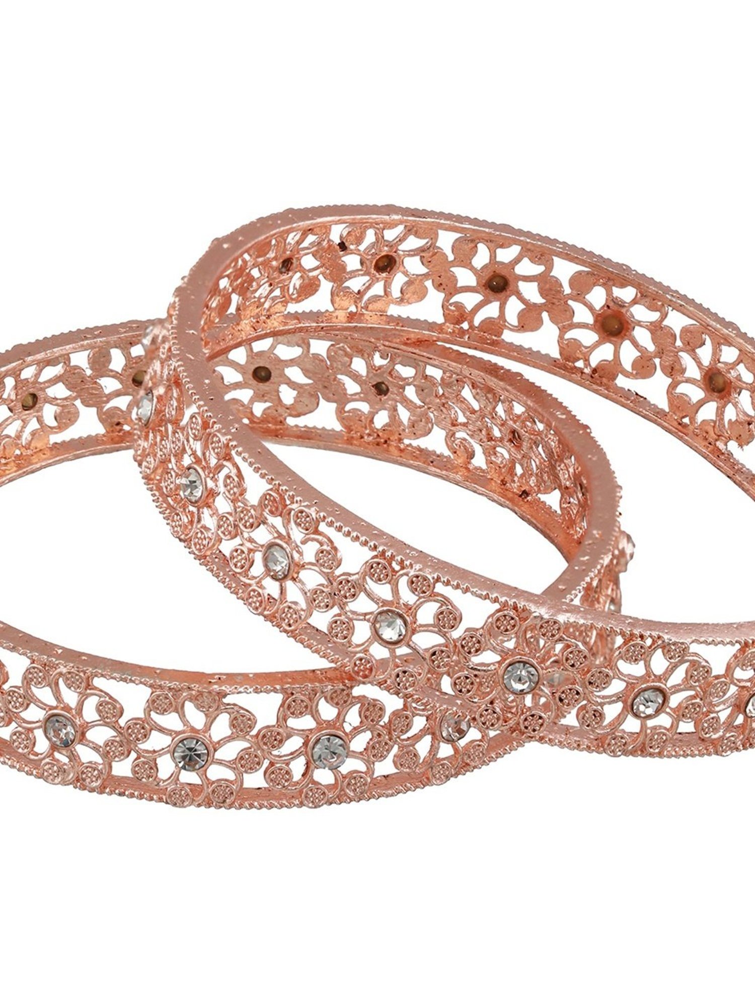 Aatmana Rose Gold-Plated Cubic Zirconia Studded Bangles for Women (Set of 2) - 2.6