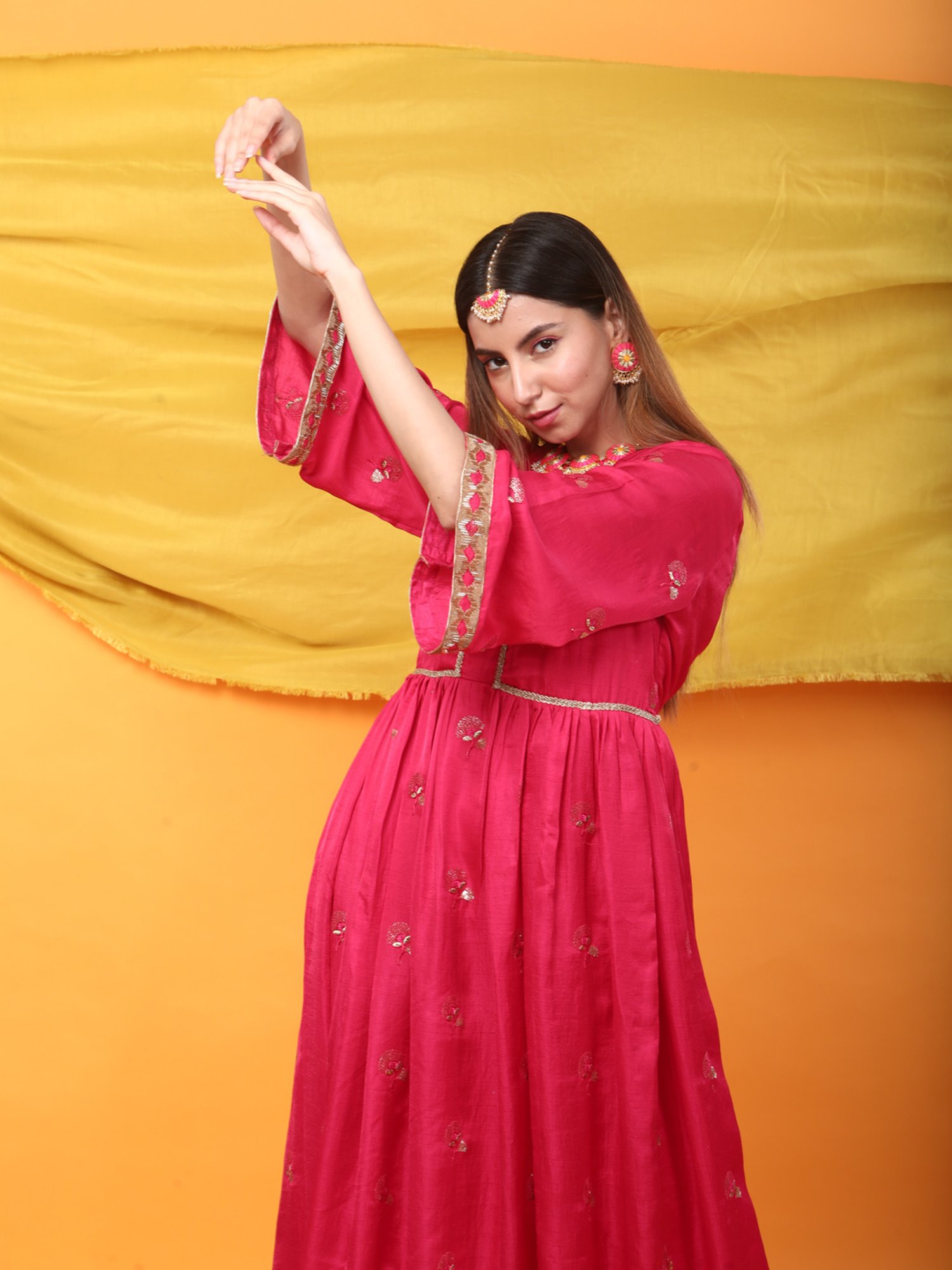 Monk & Mei Zunera Kurta-Fuchsia Pink