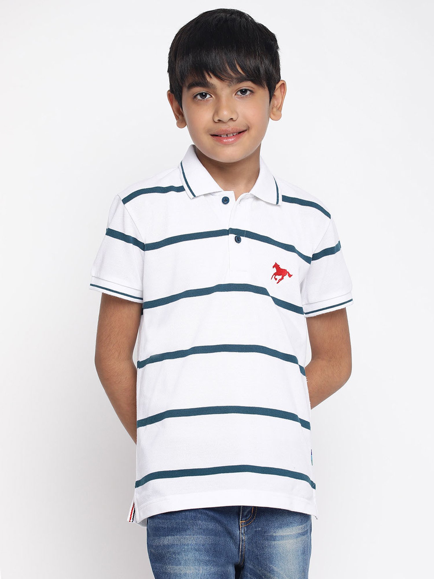 Lil Tomatoes Kids White Striped Polo T-Shirt