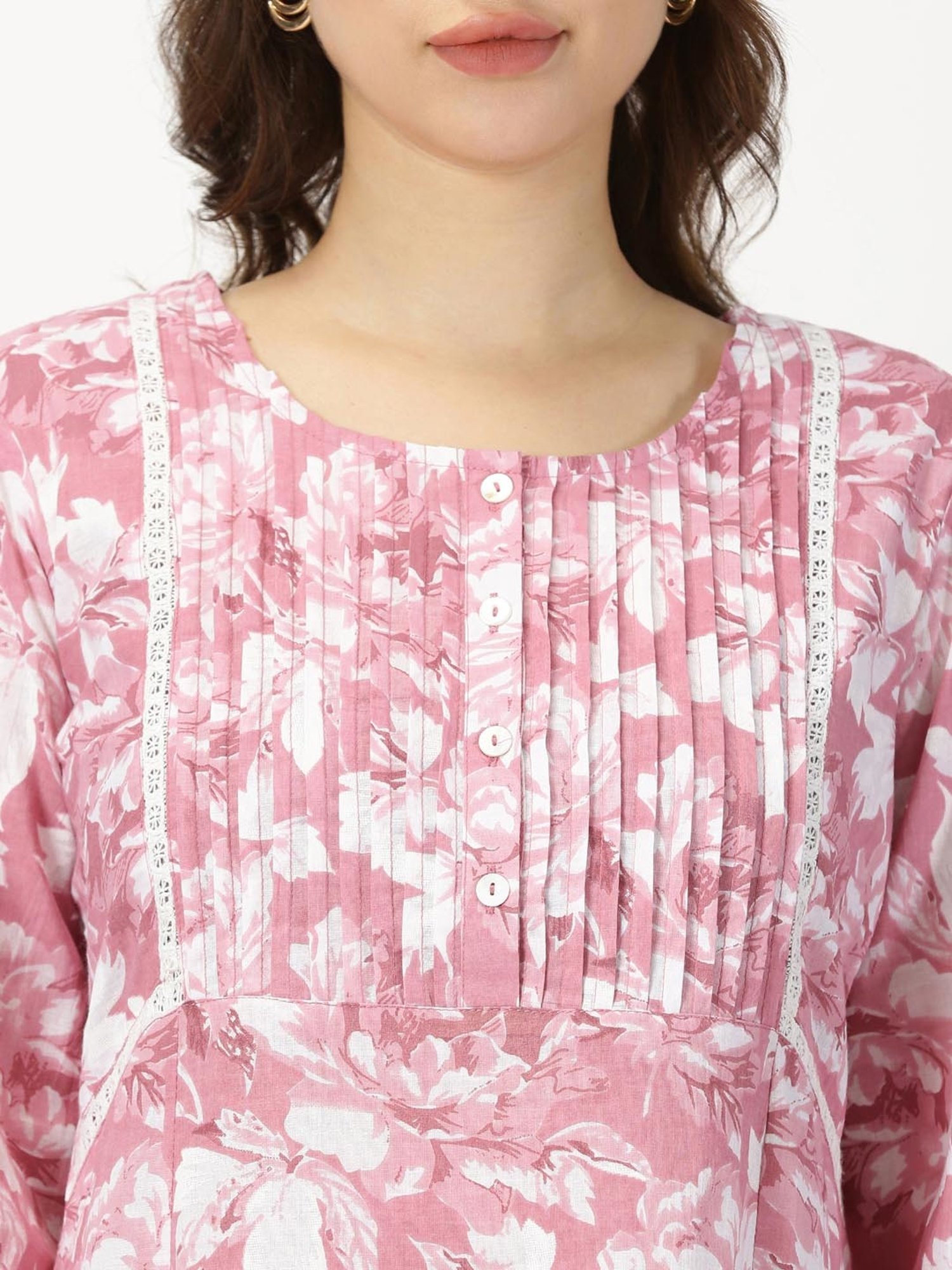 Saffron Threads Pink Floral Cotton Print Ethnic Dress