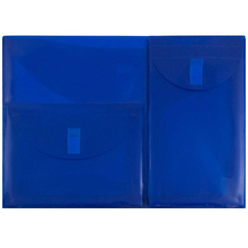 JAM Paper Plastic 3 Pocket Envelopes with Hook & Loop Closure, Letter Booklet, 9 3/4'' x 13'', Blue Poly
