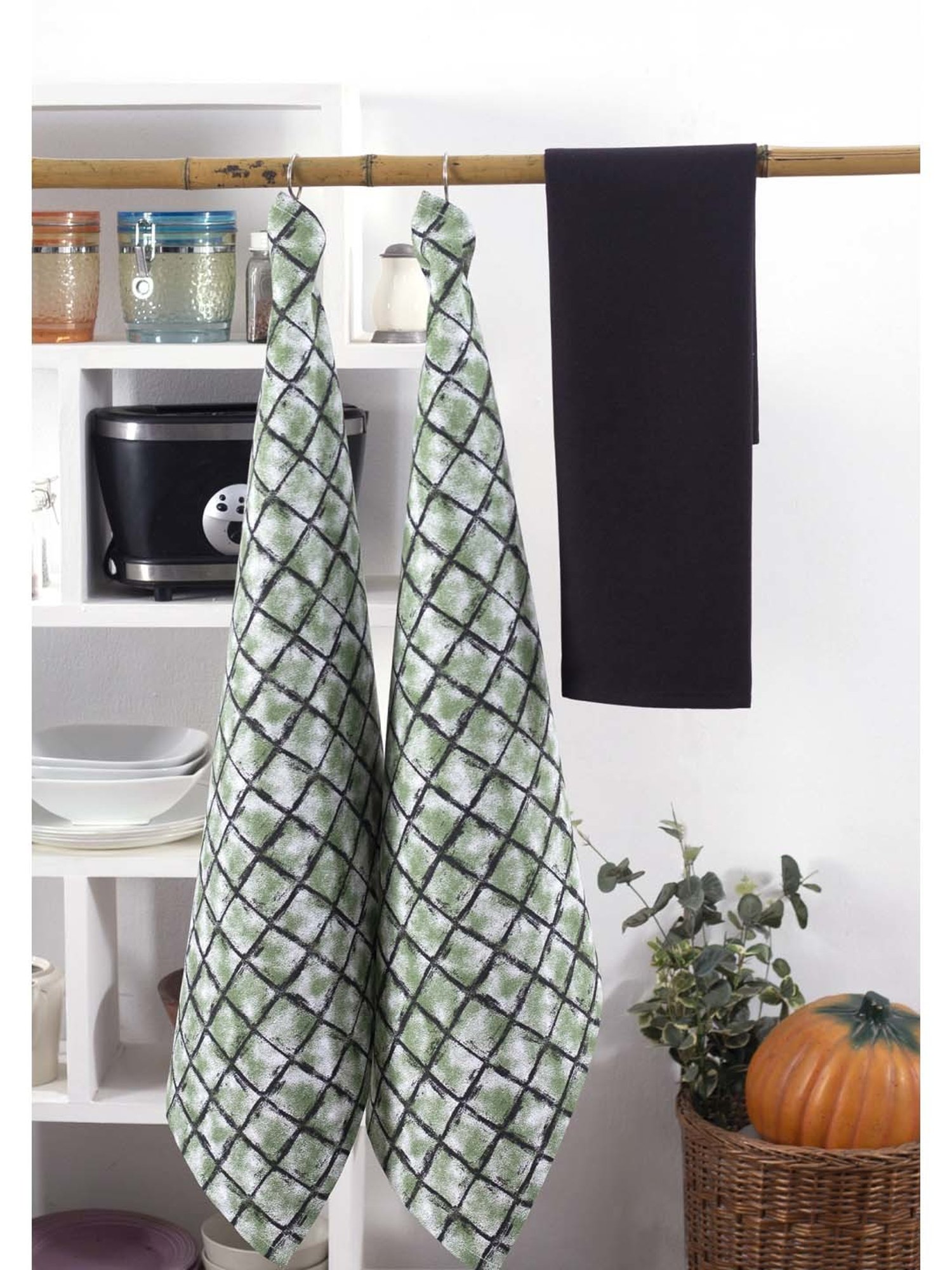 Maspar Green 100% Cotton 225 GSM Kitchen Towel - Set of 3