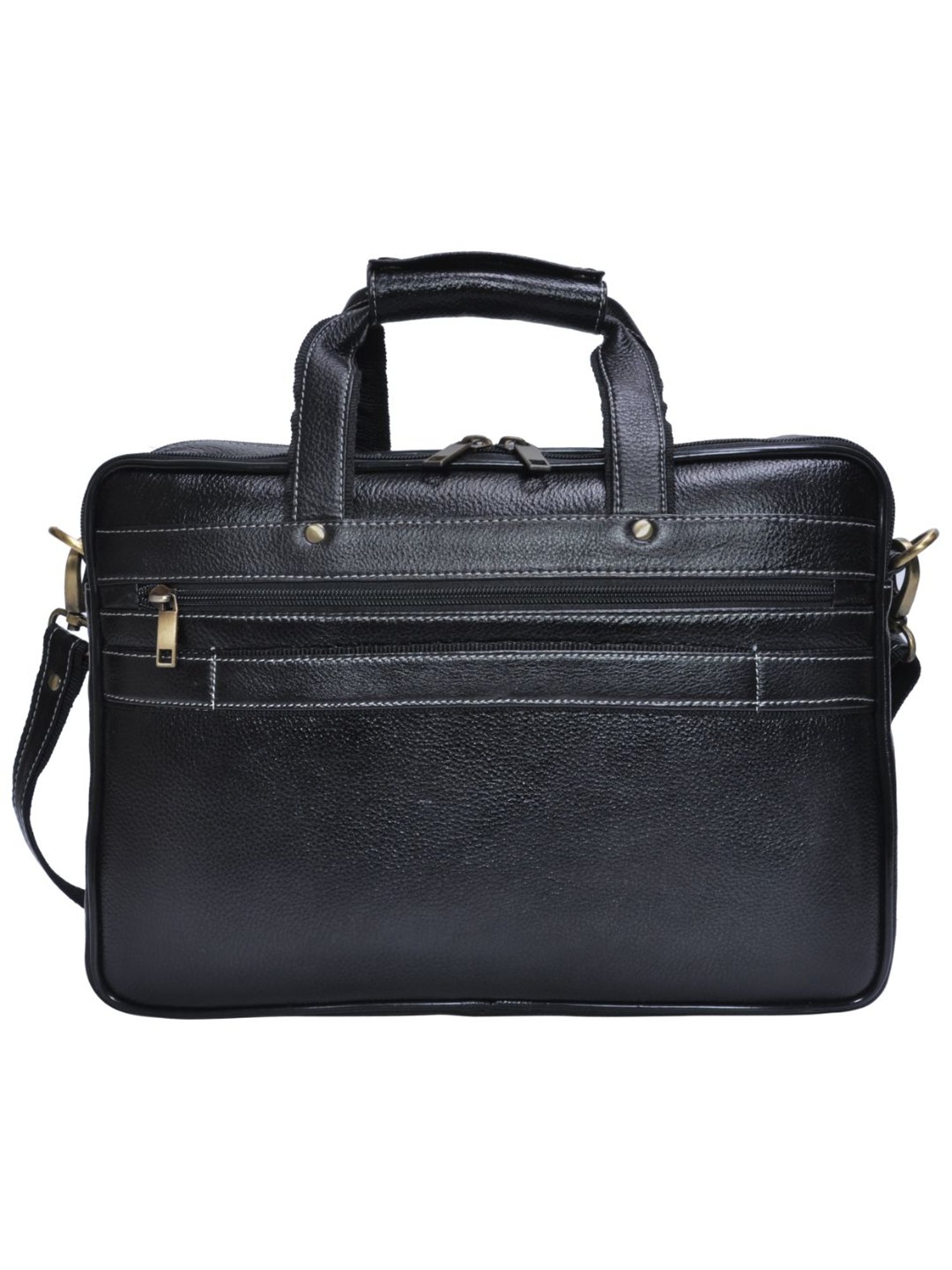 HiLEDER 100% Pure Genuine Leather 15 inch Office Bag Briefcase Laptop Messenger Shoulder Bag, Black
