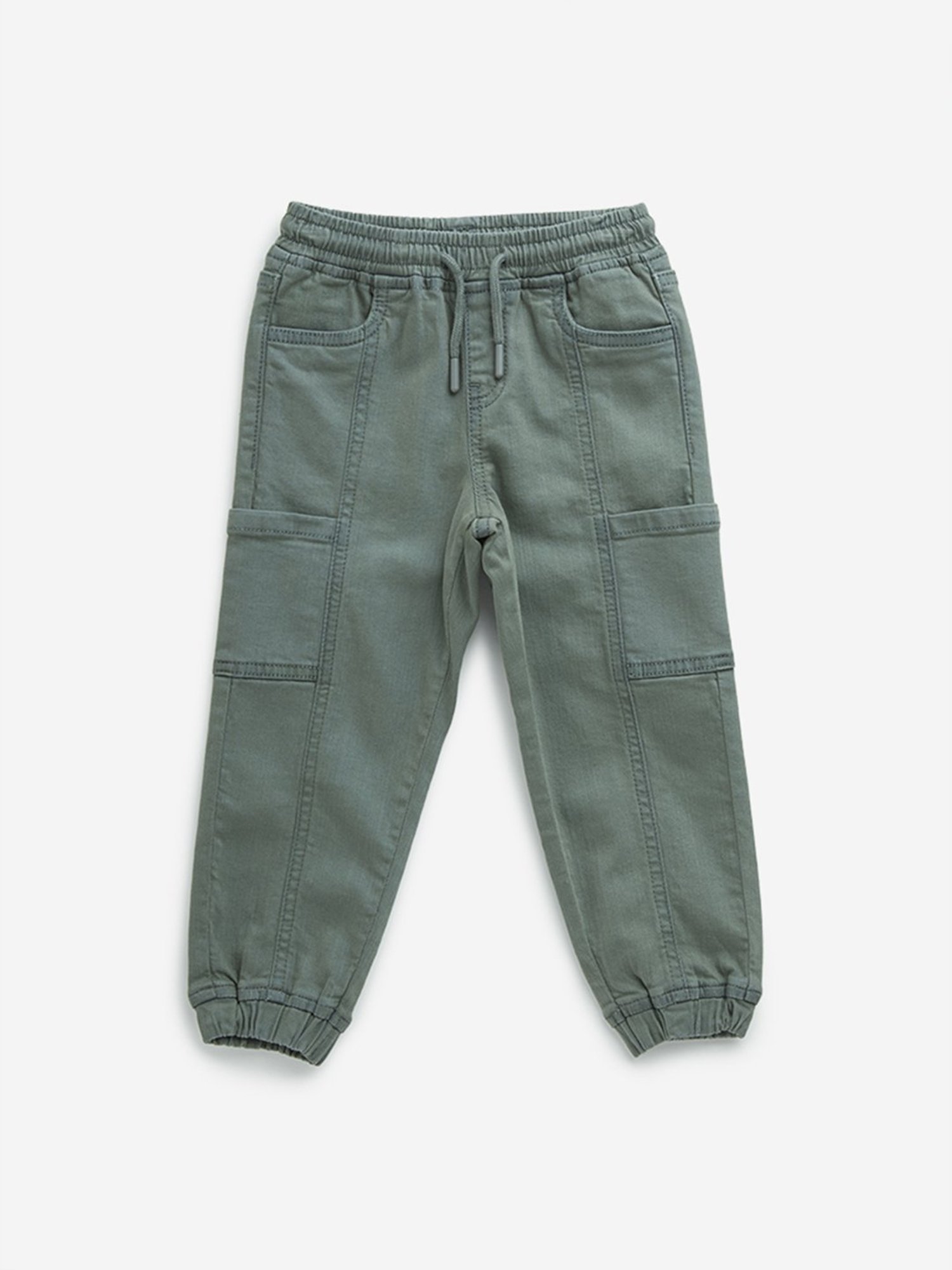 HOP Kids by Westside Taupe Solid Mid-Rise Cotton Blend Joggers