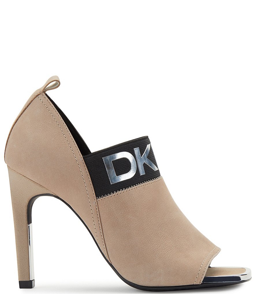 DKNY Alvin Peep Toe Logo Band Leather Shooties