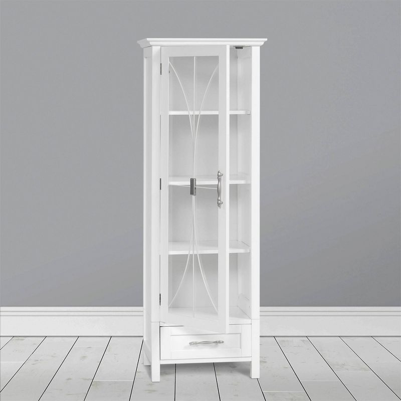 Teamson Home Roma Linen Tower Storage Cabinet with Glass Door and Drawer White - Elegant Home Fashions