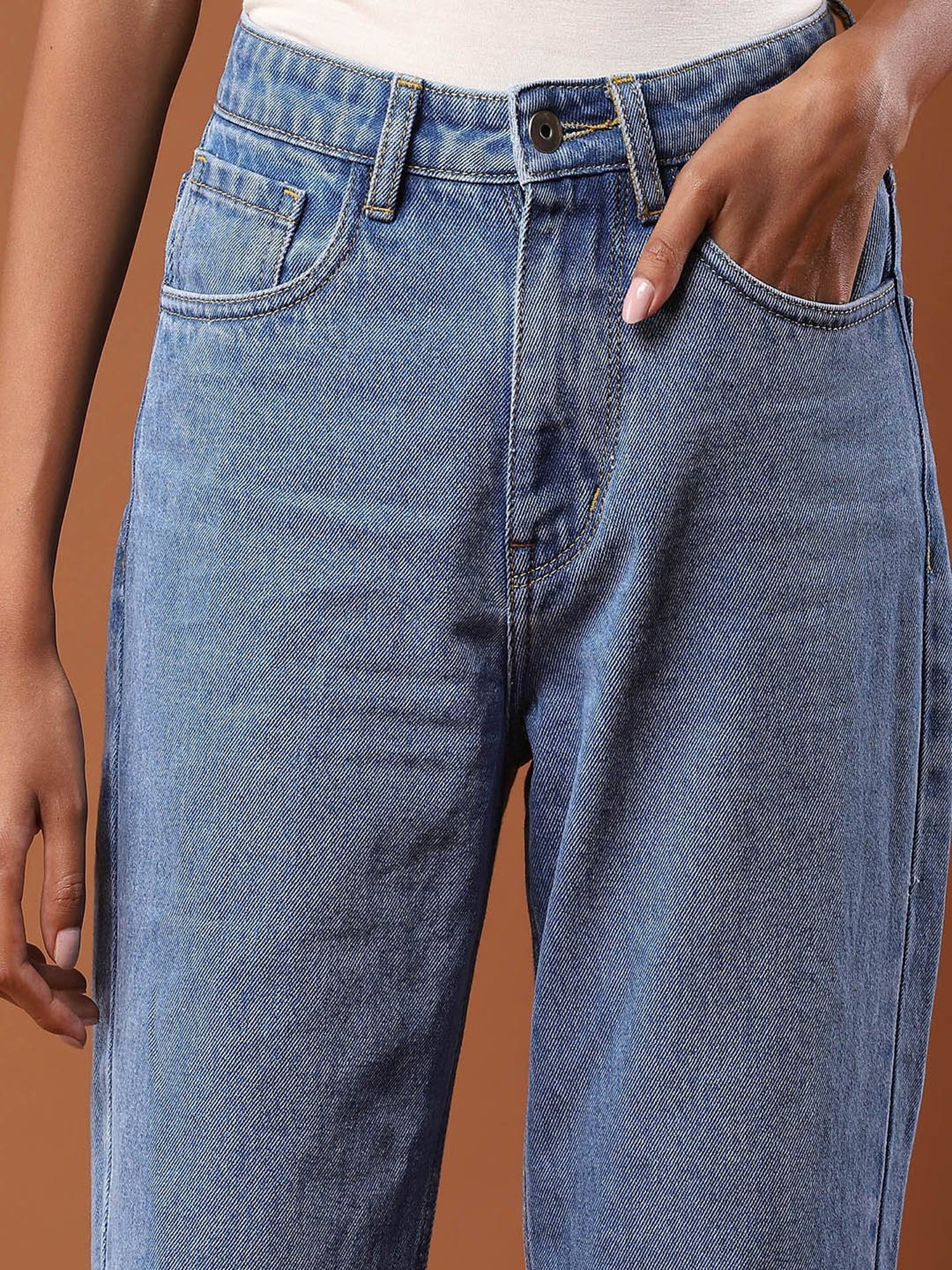 aarke Ritu Kumar Blue Straight Fit Mid Rise Jeans