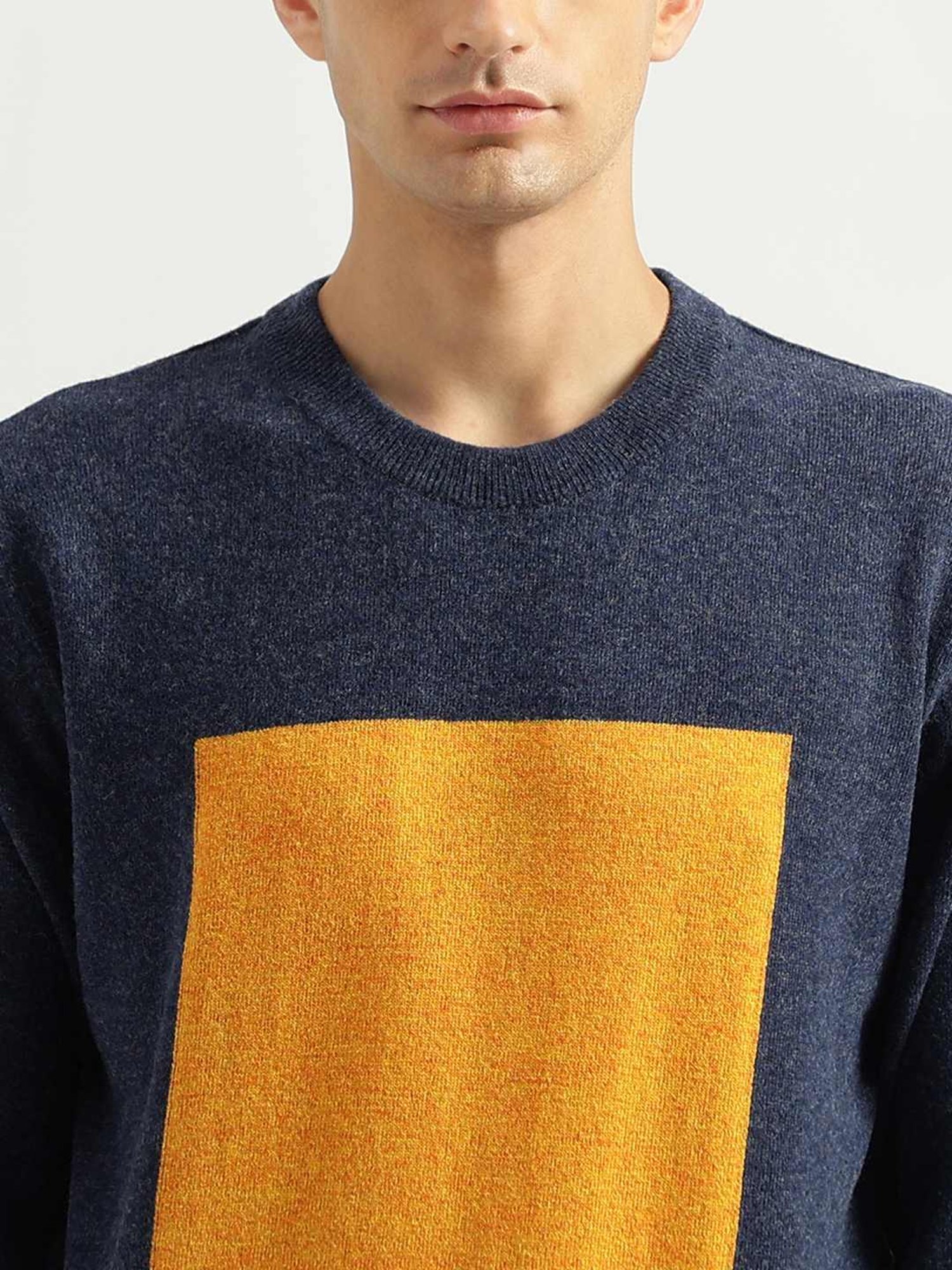 United Colors Of Benetton Blue Regular Fit Colour Block Sweater