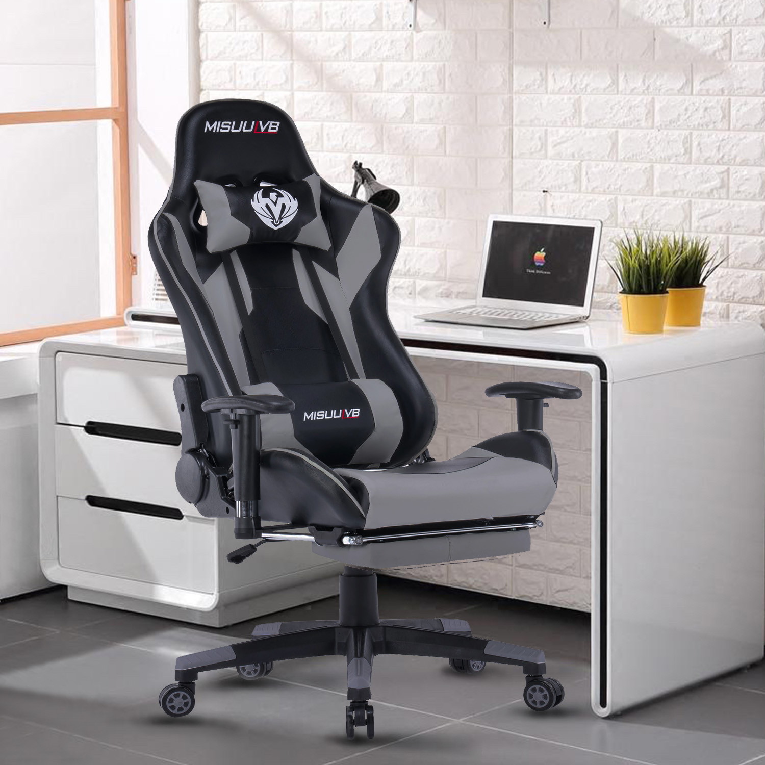 Gaming Chair, Racing Style Computer Desk Chair Padded Armrests Ergonomic Lumbar Support Adjustable Height
