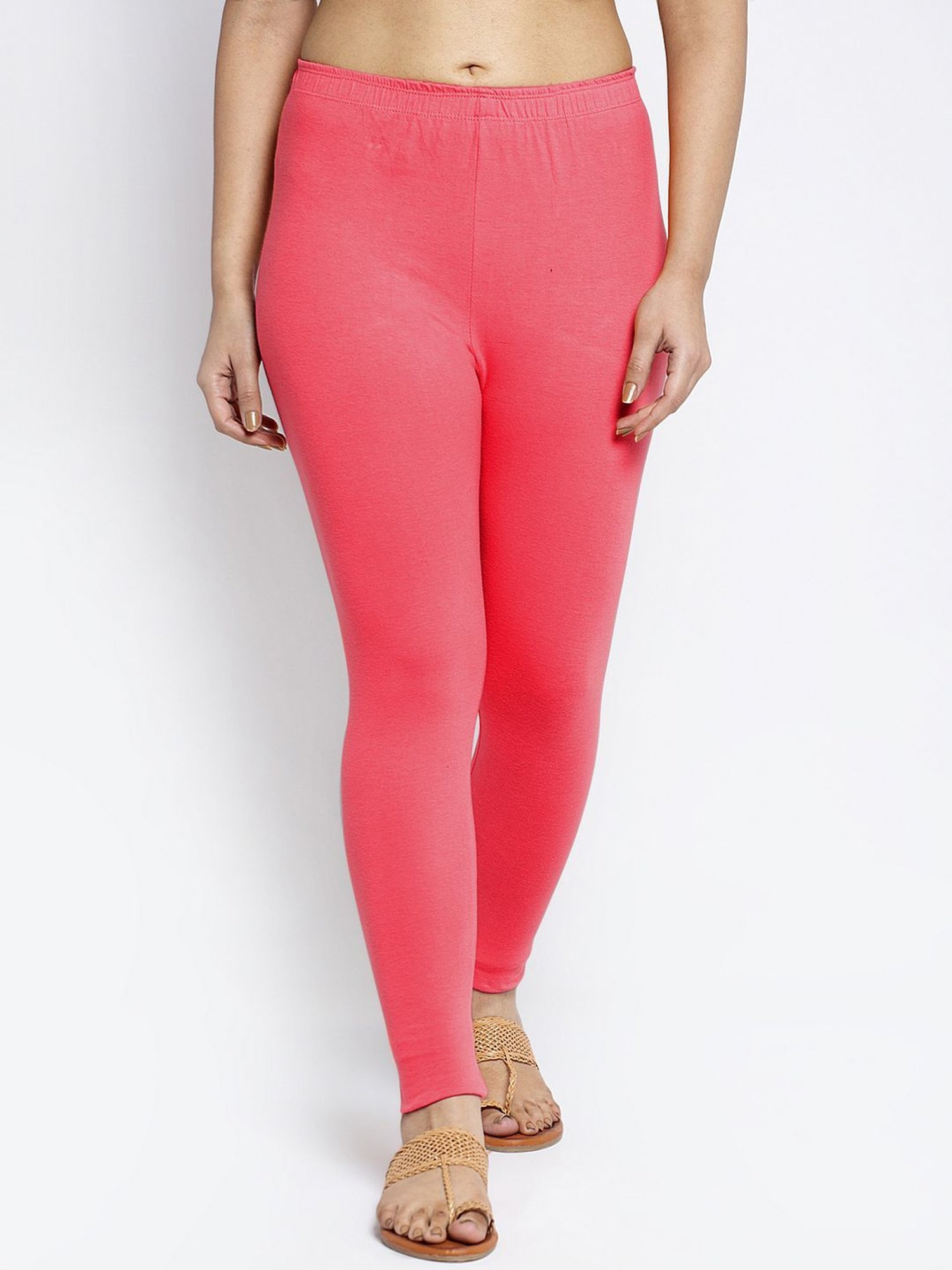 Gracit Yellow & Peach Mid Rise Leggings - Pack Of 3