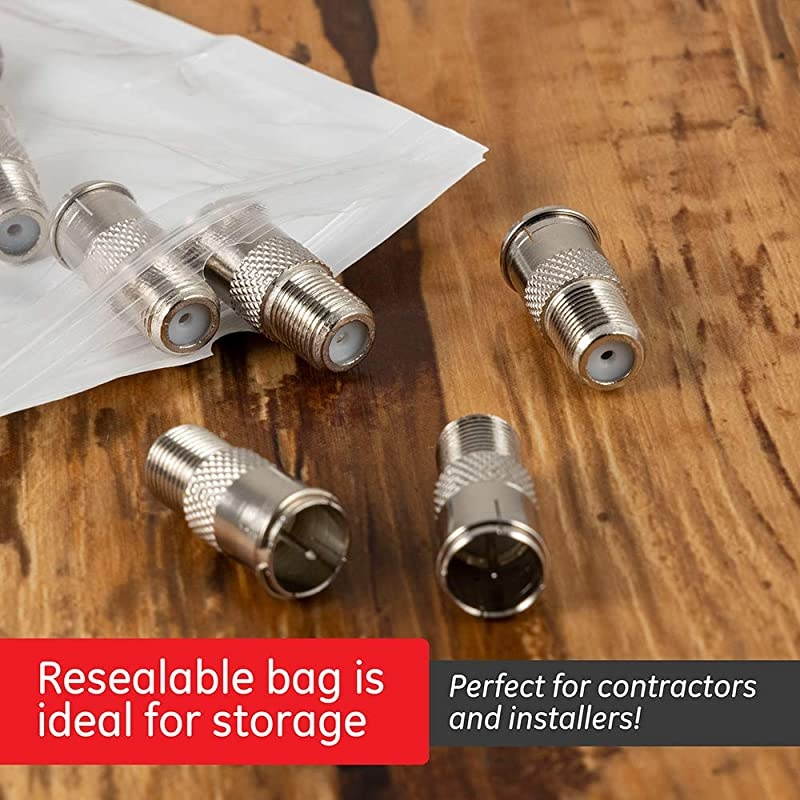 Coaxial Cable Push-On Connector Adapter, 10-Pack, for RG59 RG6 F-Type Coax Cables, Converts Screw-On Connector to Push-On Compression Plug, Male-to-Female, with Resealable Bag, 51205