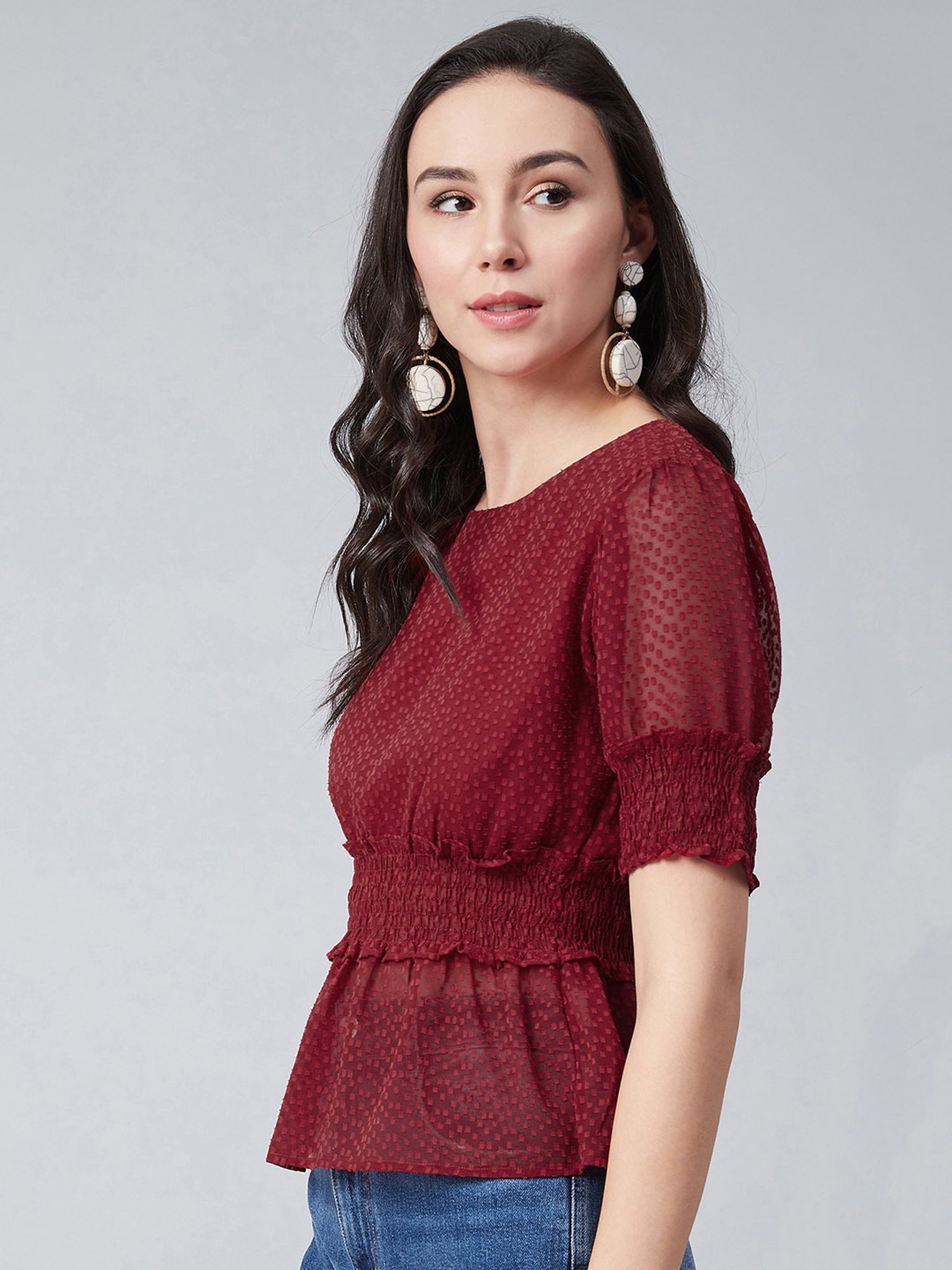 Marie Claire Maroon Self Design Top