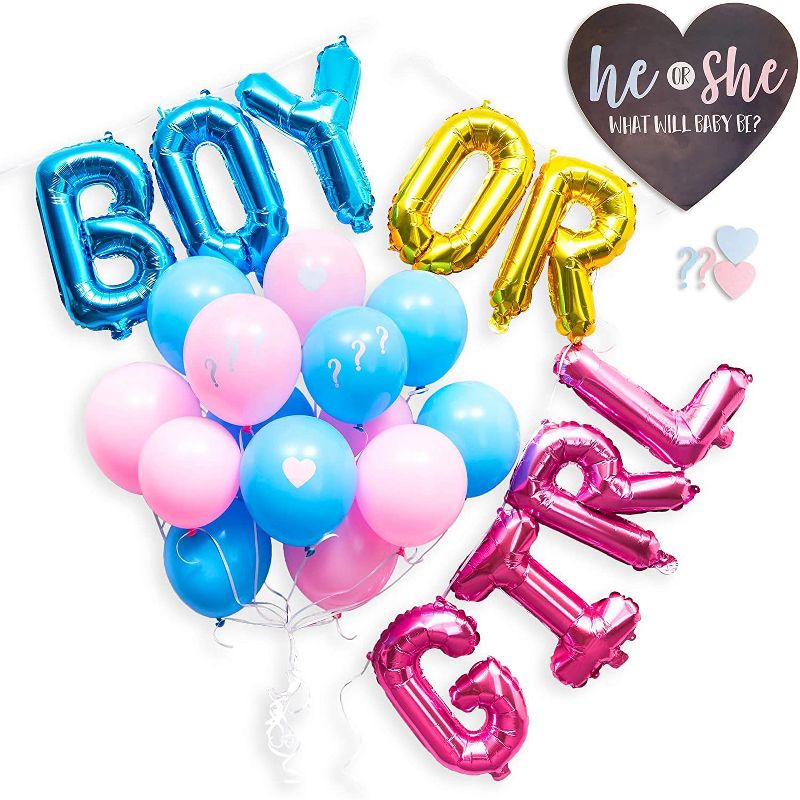 Sparkle and Bash 30pcs Gender Reveal Party Supplies Decorations Boy or Girl Balloons Stickers Set