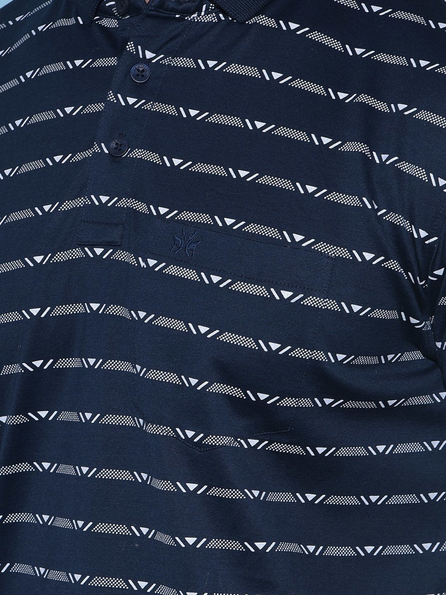 Crimsoune Club Navy Blue Cotton Slim Fit Striped Polo T-Shirt