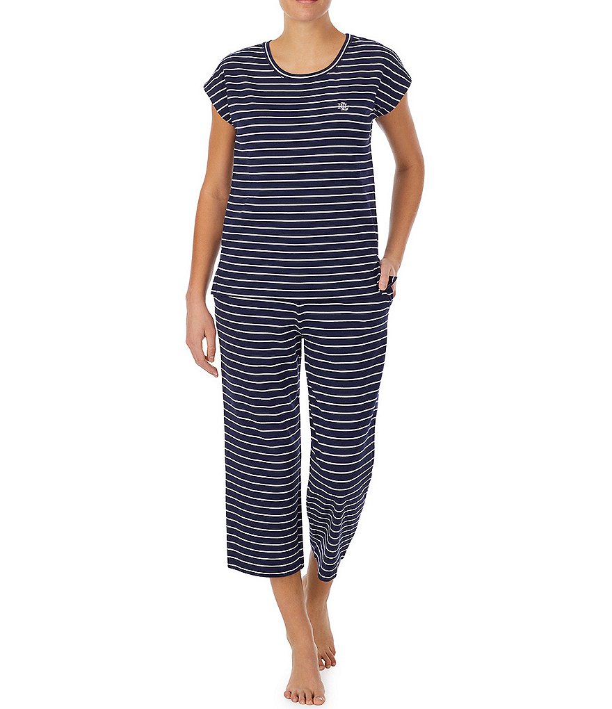 Lauren Ralph Lauren Striped Print French Terry Coordinating Capri Lounge Pants