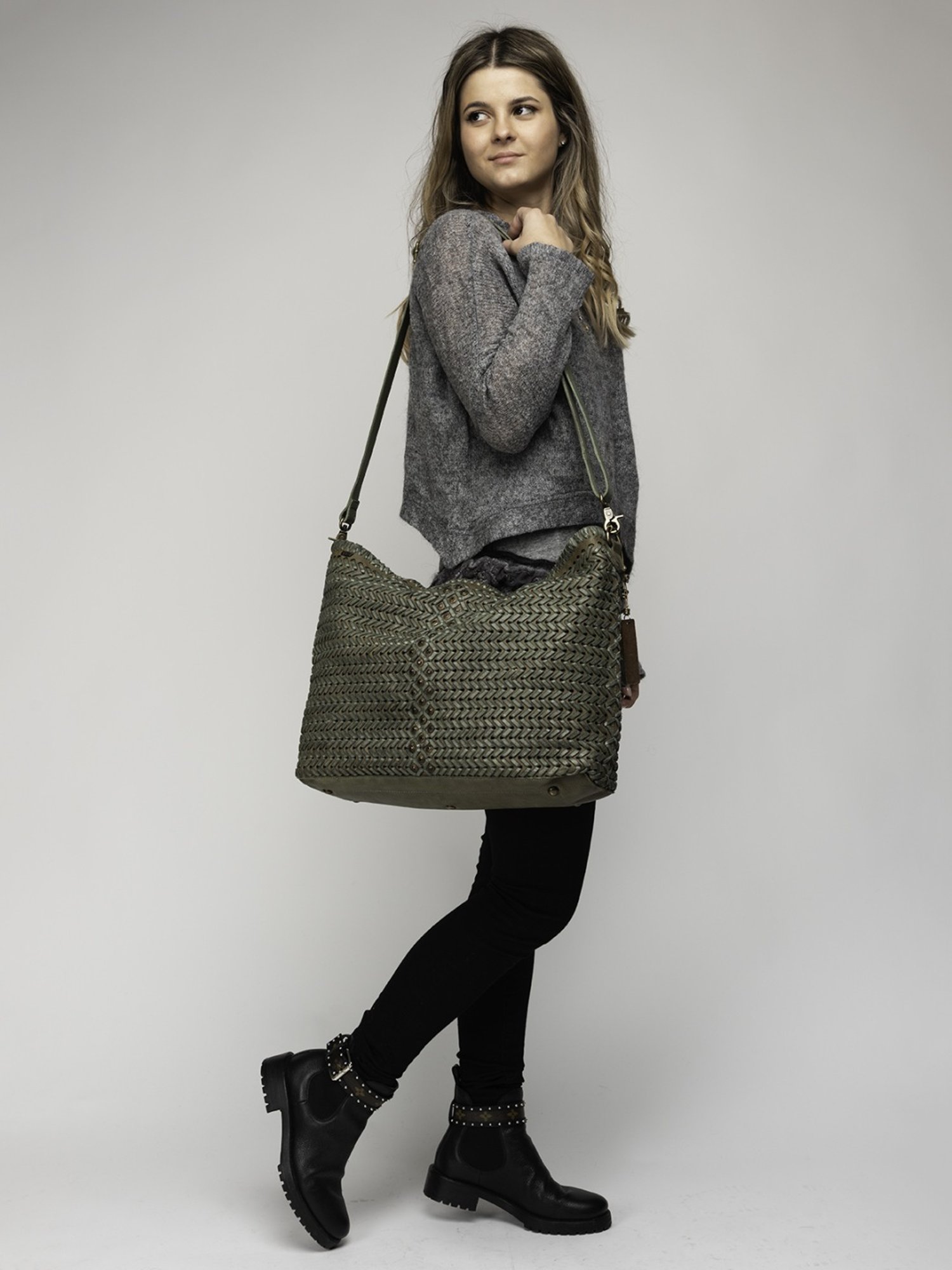 Art N Vintage Joelle Olive Leather Textured Large Tote Handbag