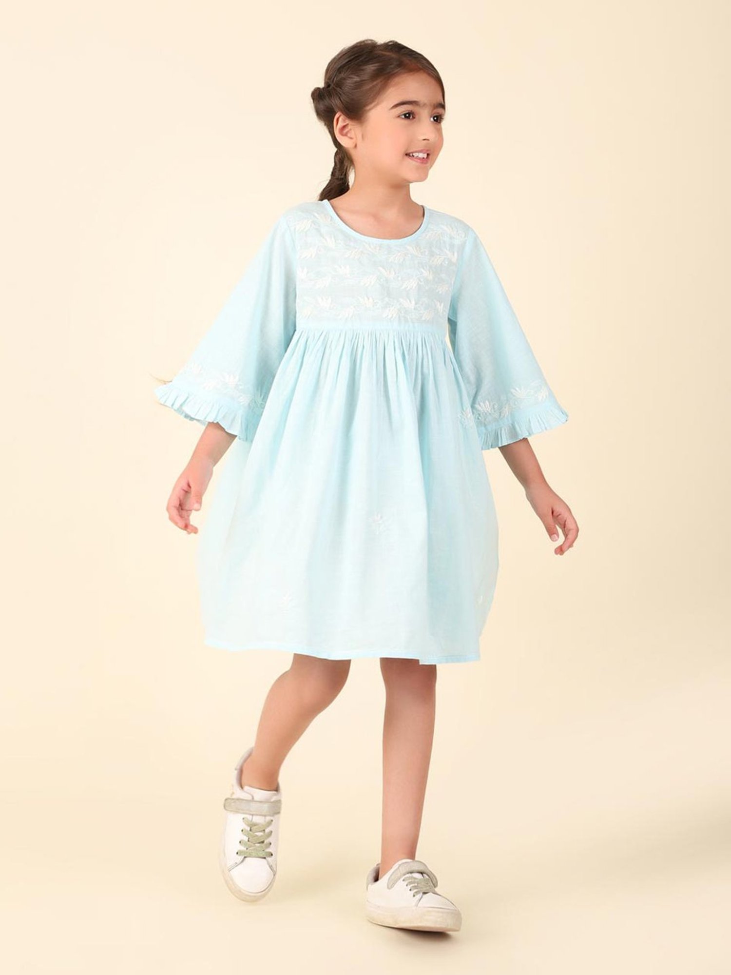 Fabindia Kids Blue Embroidered Dress