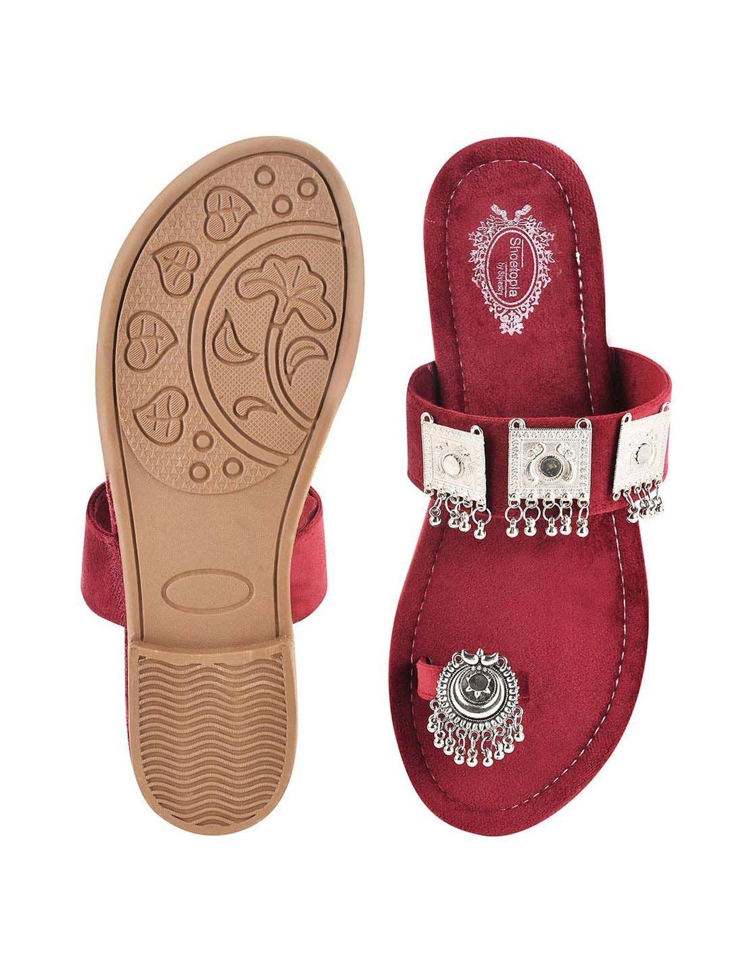 Shoetopia Kids Maroon Toe Ring Sandals