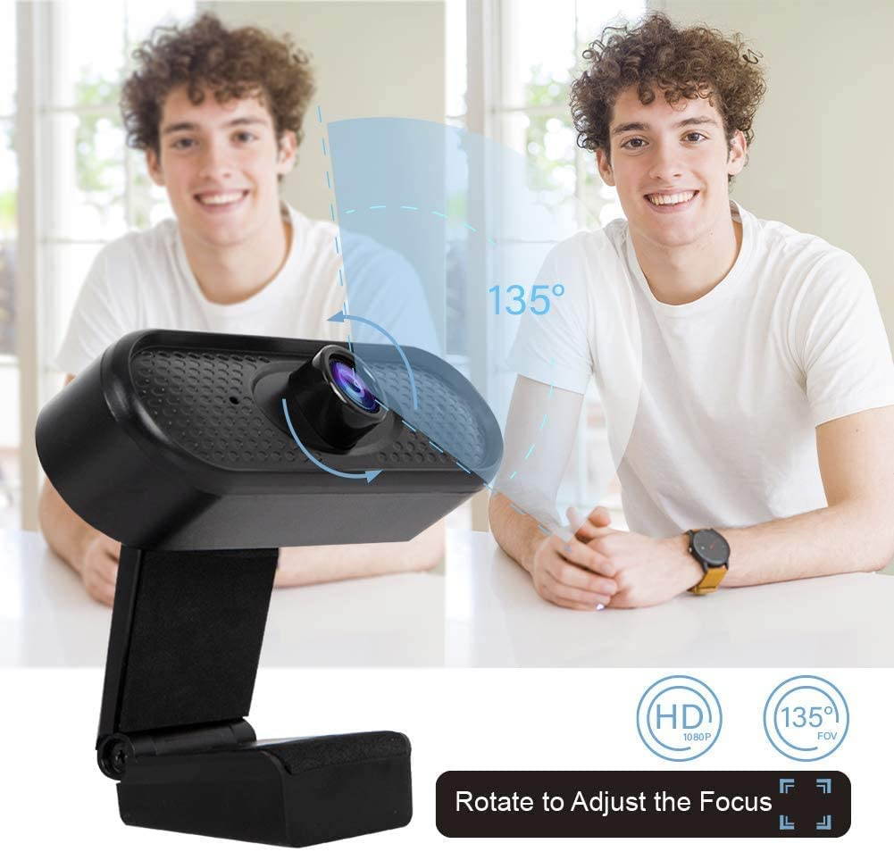 Dragon Touch Webcam, 1080P Web Cam with USB Plug, PC Computer Cam with Microphone, 2MP HD Web Camera Video Webcam with 135&deg; Widescreen for Recording, Calling and Conferencing - WEC02