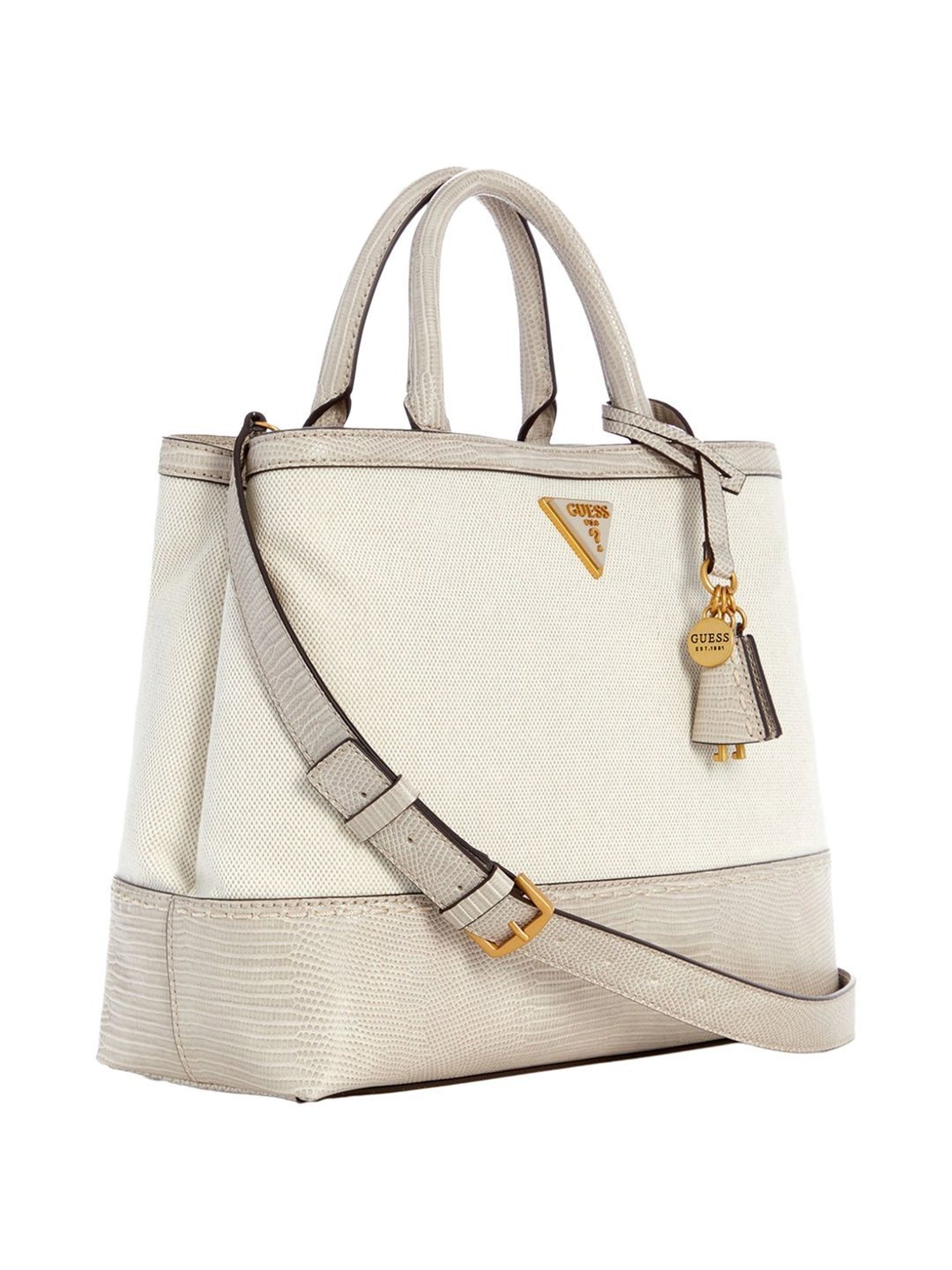 Guess Taupe Solid Satchel Handbag