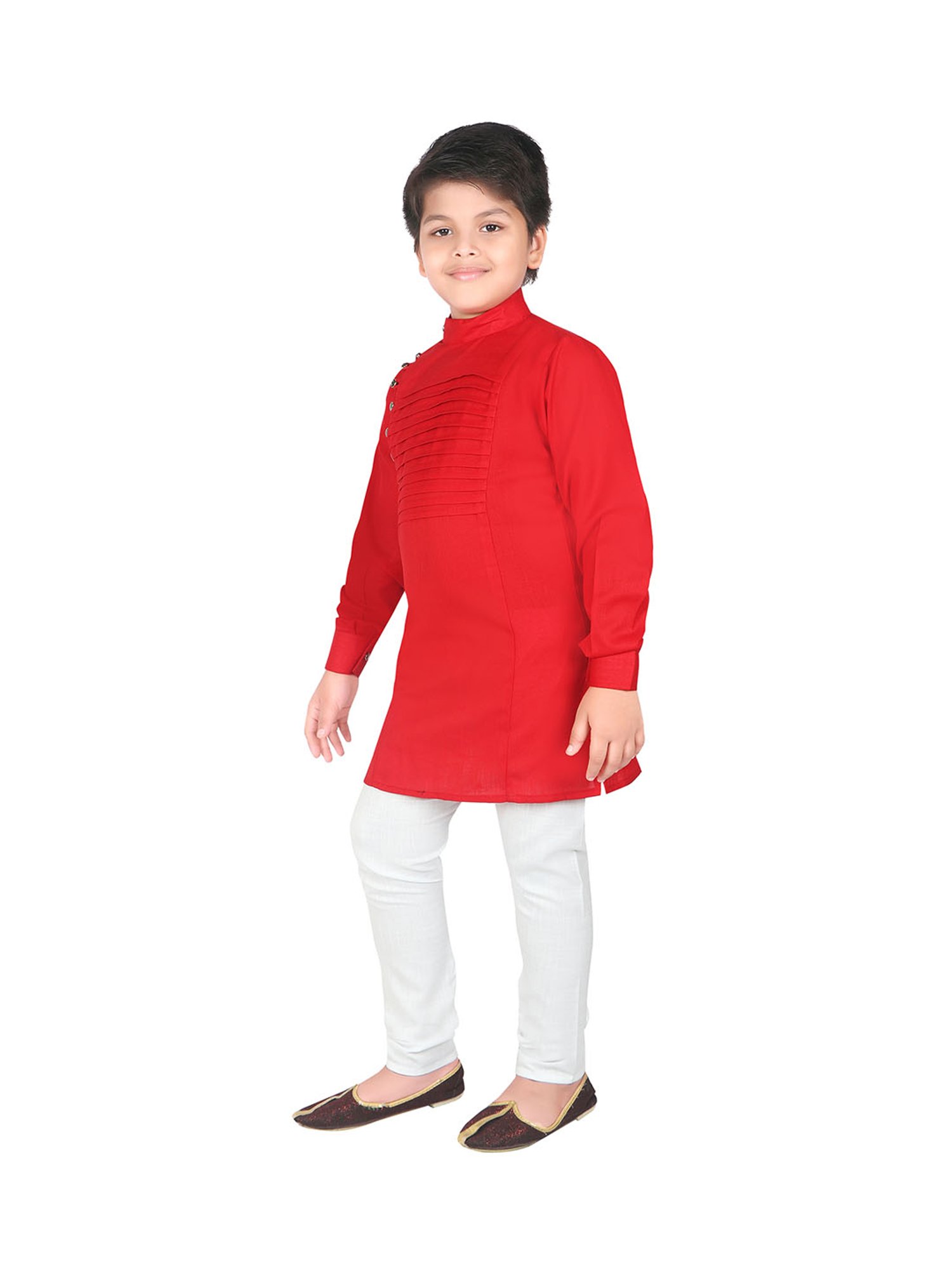 Ahhaaaa Kids Red & White Solid Kurta with Pyjamas