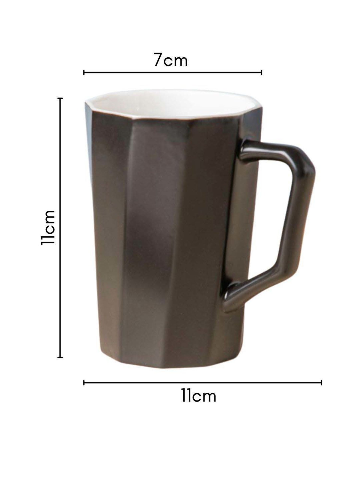 Nestasia Premium Quality Microwave Safe Matt Black & White Ribbed Ceramic Mug, 350ml