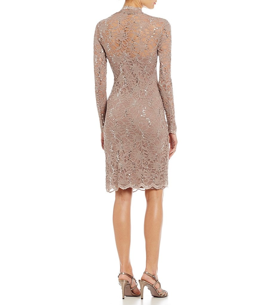 Marina Long Sleeve Floral Stretch Lace Sheath Dress