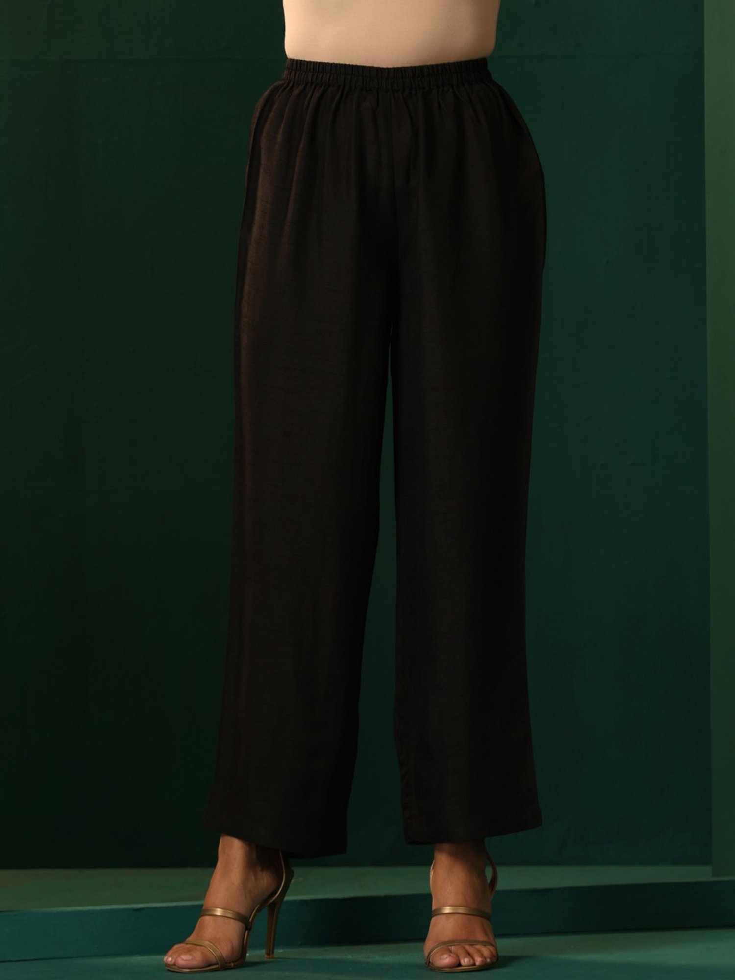 true Browns Black Round Neck Short Kurti Pant Set