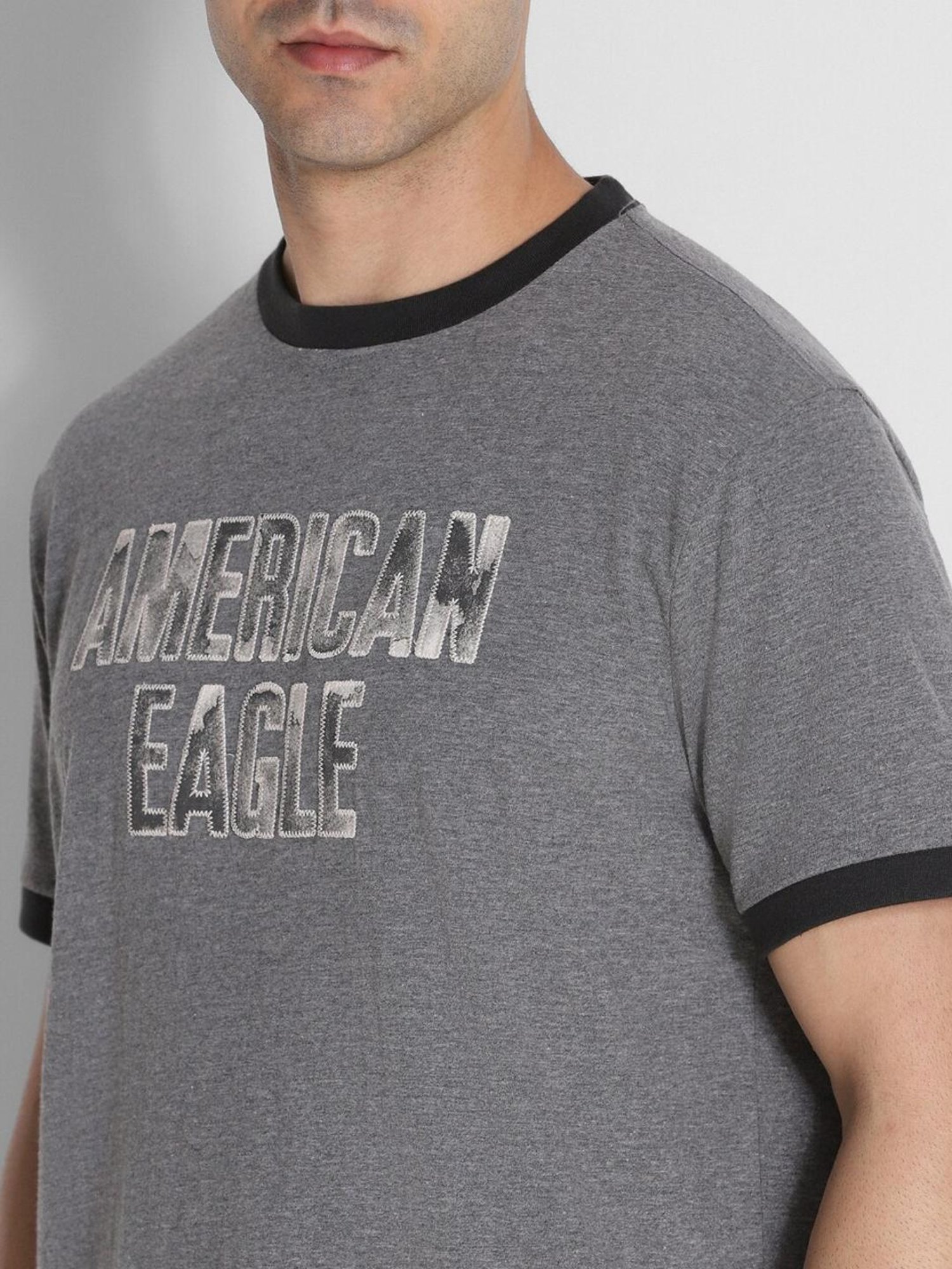 American Eagle Grey Regular Fit Logo Printed T-Shirt
