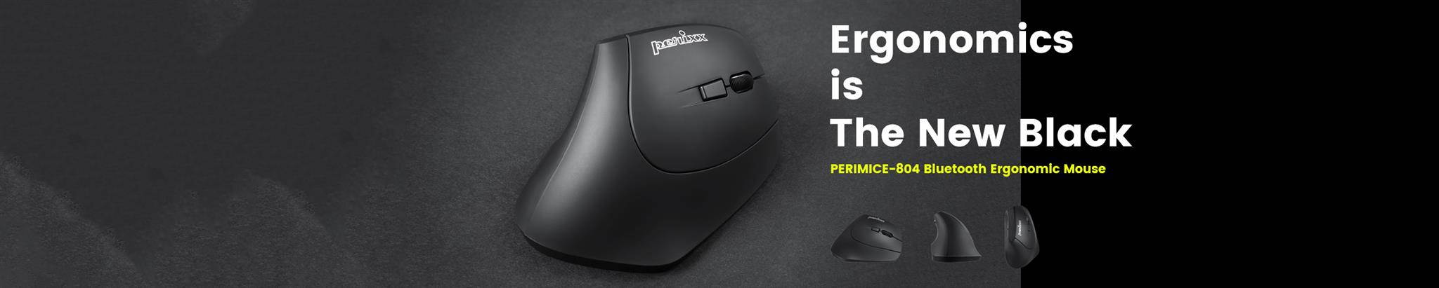 Perixx PERIMICE-804 Ergonomic Bluetooth 3.0 Wireless Vertical Optical Mouse - 6 Buttons, 3 Adjustable (800/1200/1600) DPI - for Windows, Android Tablet and PC - Right Handed - Black -AES 128 bit