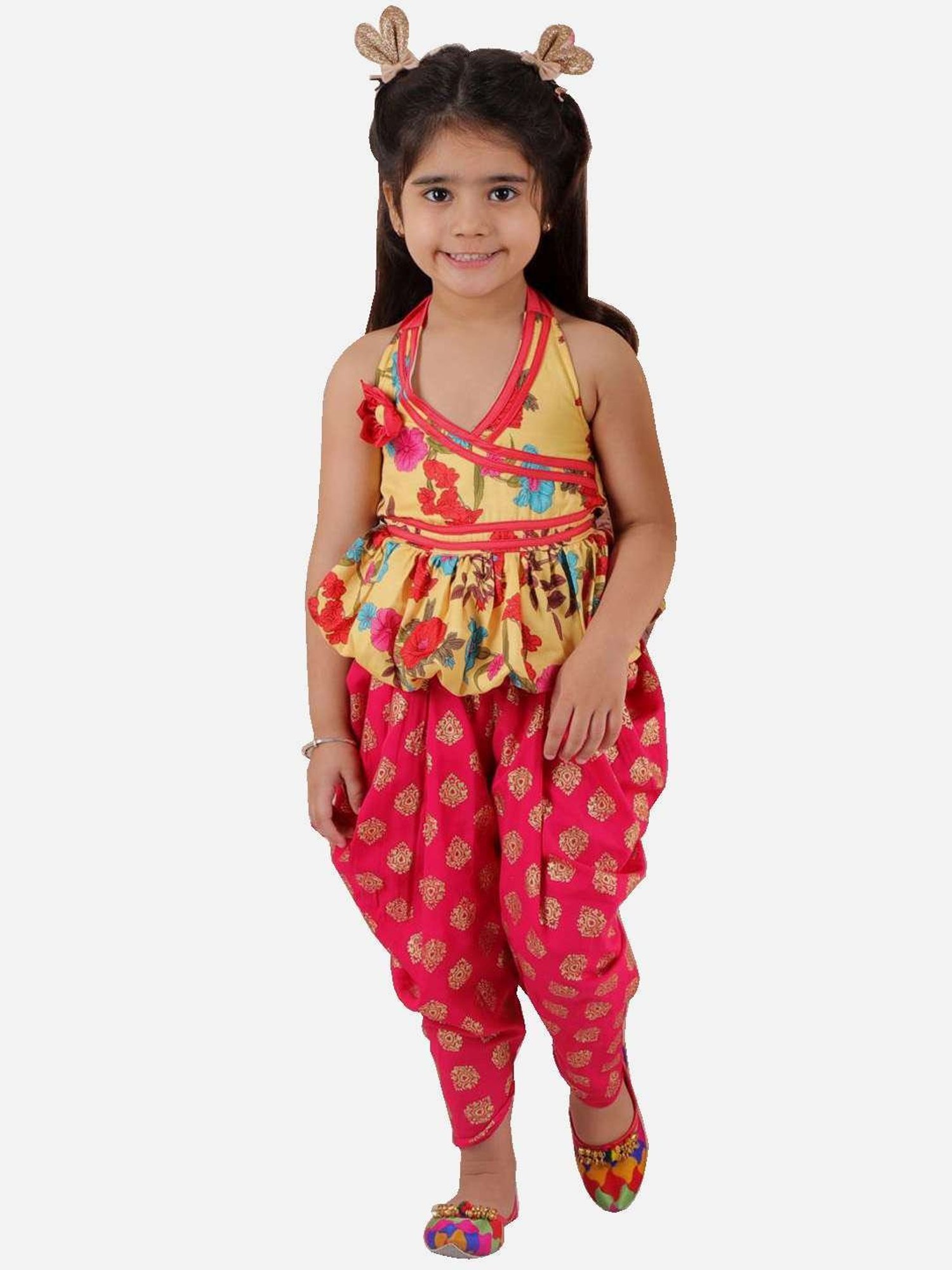 TWISHA Kids Yellow & Pink Floral Print Top Set