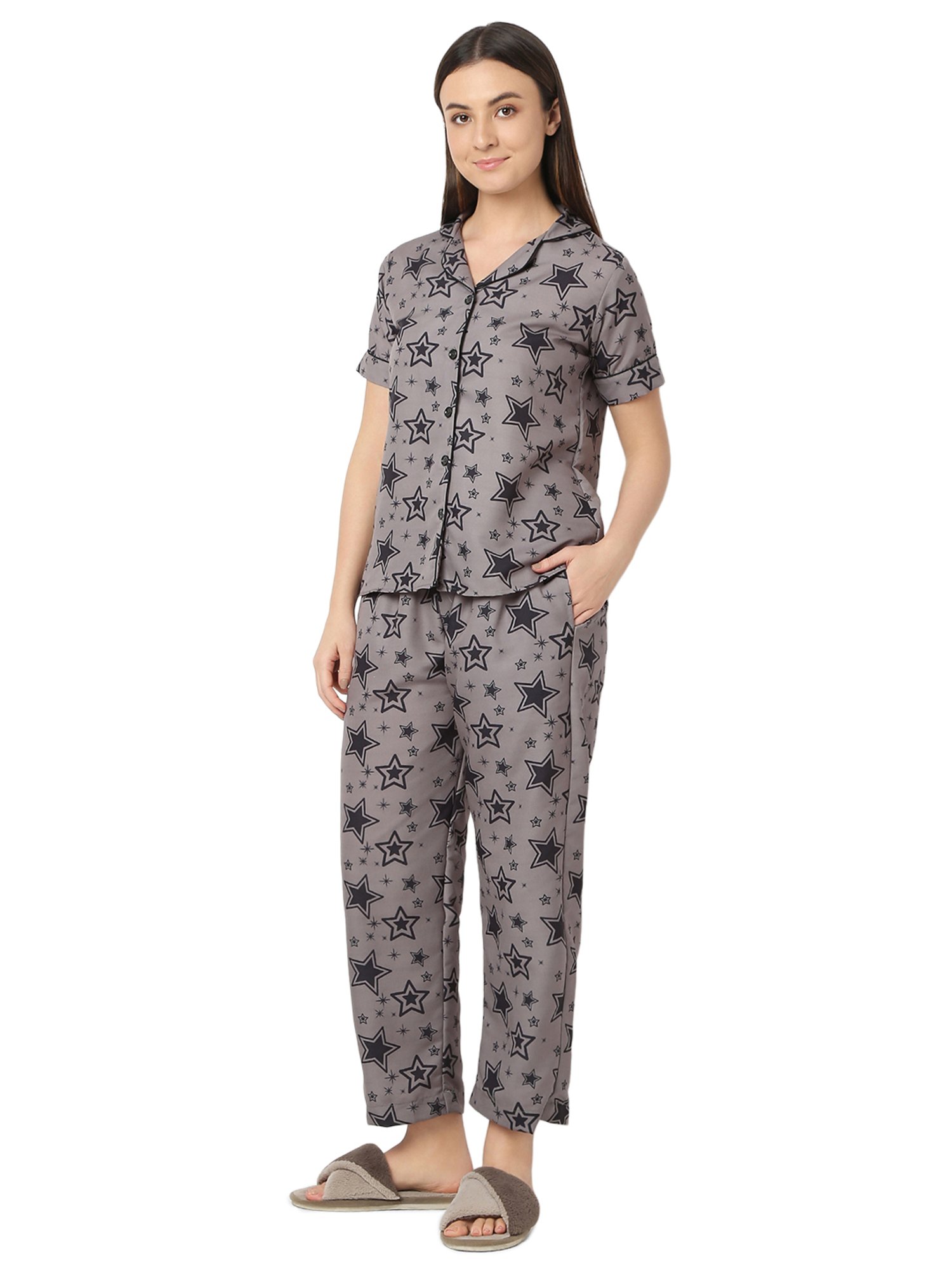 Smarty Pants Carcoal Printed Shirt With Lounge Pants
