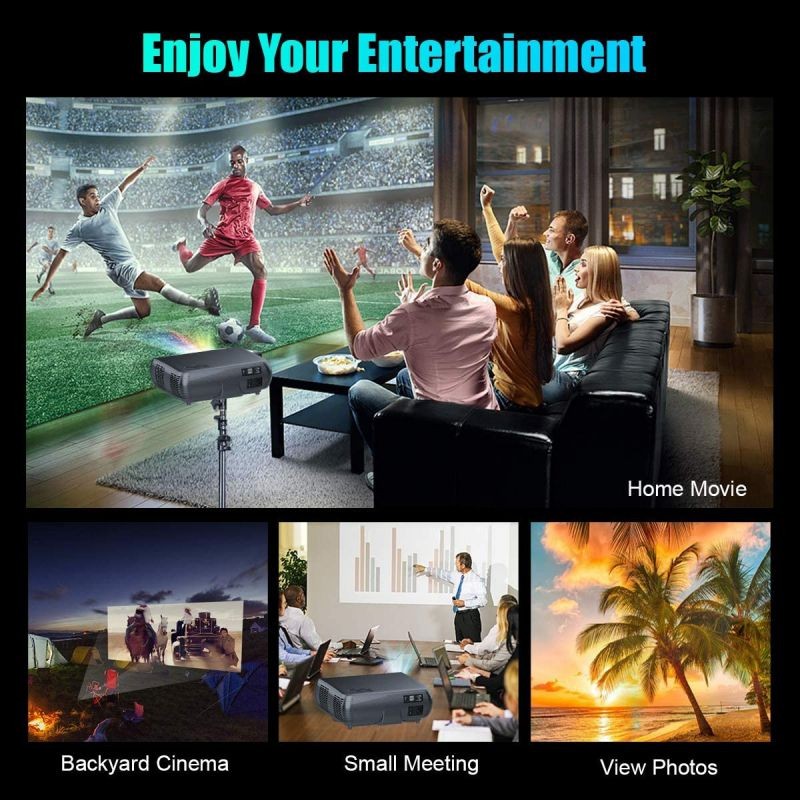 Native 1080P Projector, WiMiUS Upgrade 7000 Lumens Projector Support 4K 200'' Display, 4D &plusmn;50&deg; Keystone Correction, Zoom Function Compatible with TV Stick, PC, Smartphone for Indoor and Outdoor Movie
