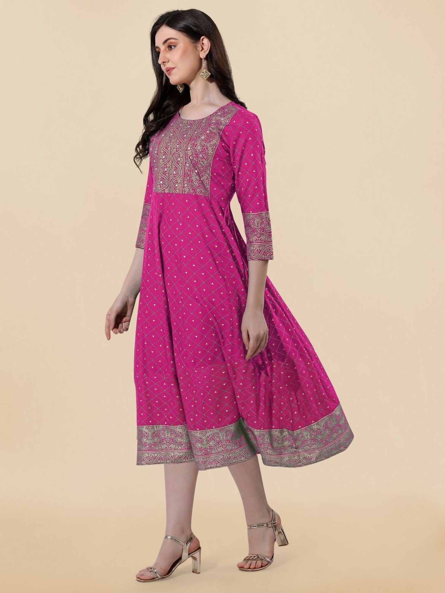 MIRCHI FASHION Pink Embroidered A-Line Dress